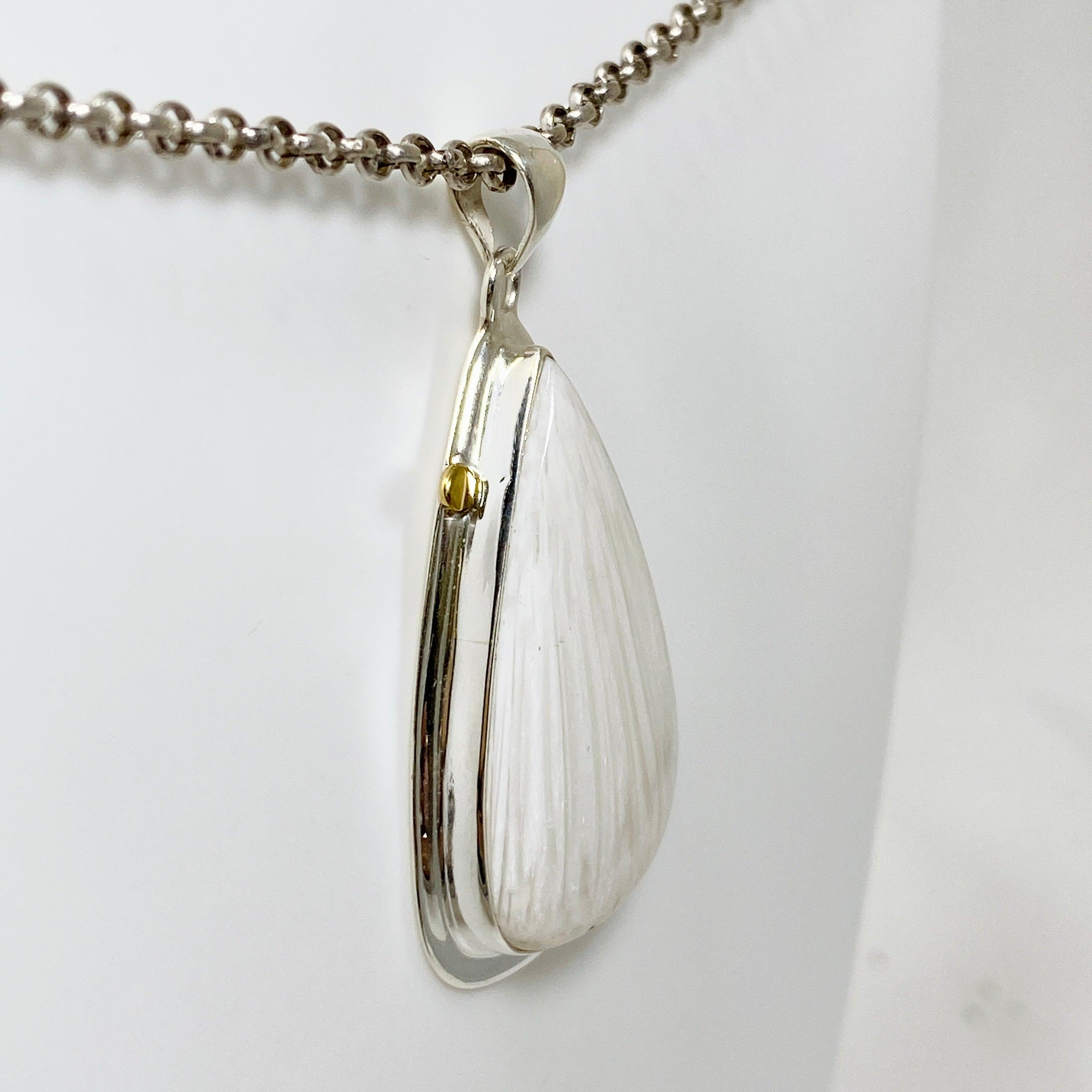 Natural Scolecite Teardrop Pendant Necklace in Sterling Silver Setting - Healing Crystal Jewelry for Meditation, Energy Balancing & Spiritual Gifts (KPGJ4509)