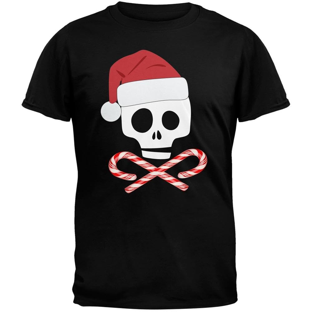 Skull and Cross Candy Canes Santa Adult T-Shirt - Gothic Christmas Novelty Tee for Men & Women | Perfect for Holiday Parties, Gift Exchanges & Festive Outfits