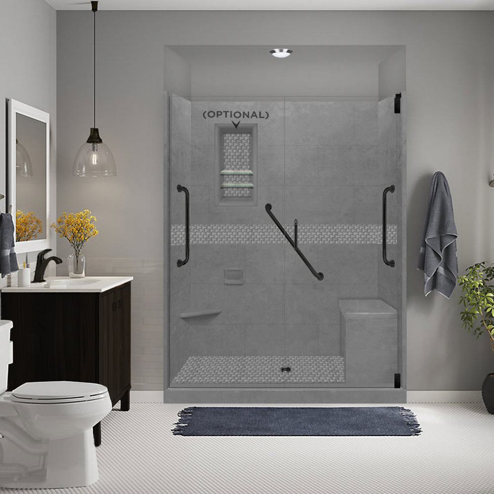 Freedom 60 Alcove Wet Cement Sistine Stone & Jewel Stone Accent DIY Shower Remodel Kit - Easy Bathroom Upgrade for Modern Home Renovation