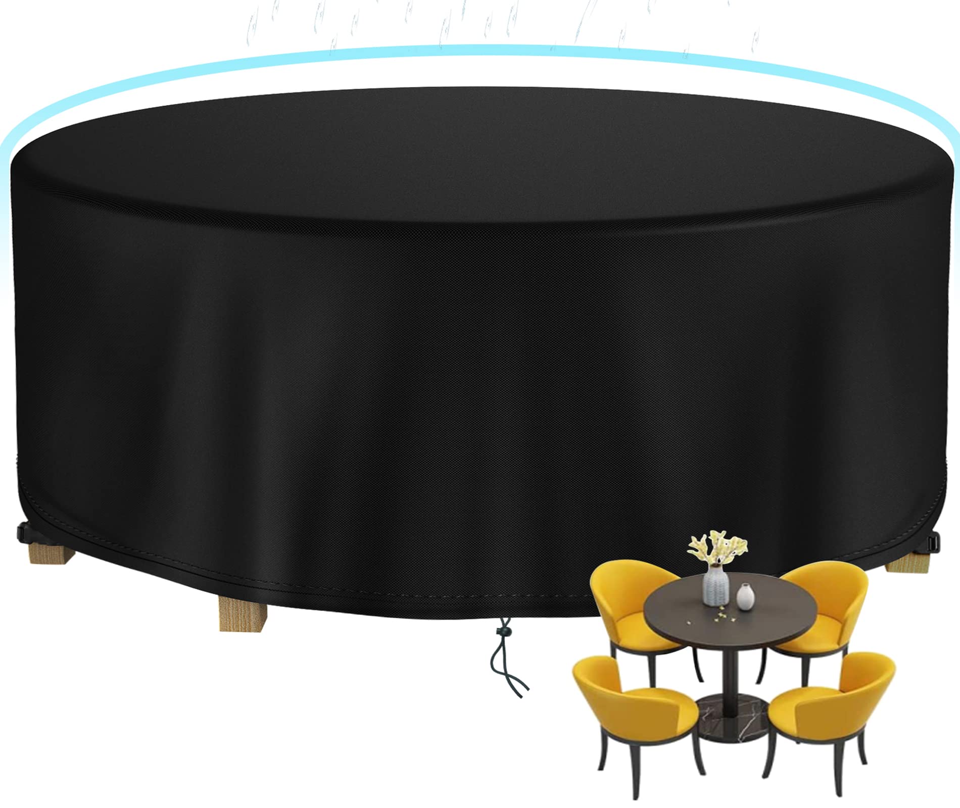 Heavy Duty 62 Inch Round Patio Table Cover Waterproof Outdoor Furniture Protector - Durable Oxford Fabric for Garden, Dining Set, Chair Set - Ideal for Backyard, Deck, and Poolside Use - Black
