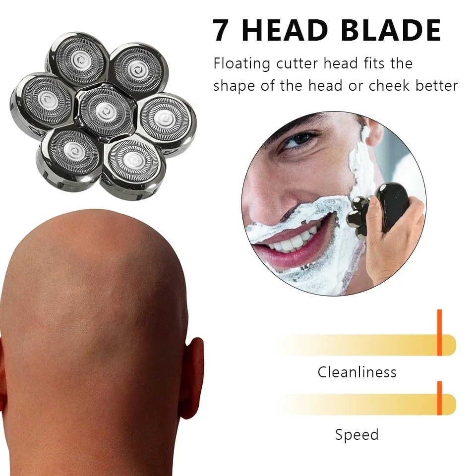 5-in-1 7D Electric Head Shaver for Bald Men - Waterproof Cordless Rechargeable Shaver with LCD Display | Men's Grooming Kit for Smooth Head Shaving at Home, Gym & Travel