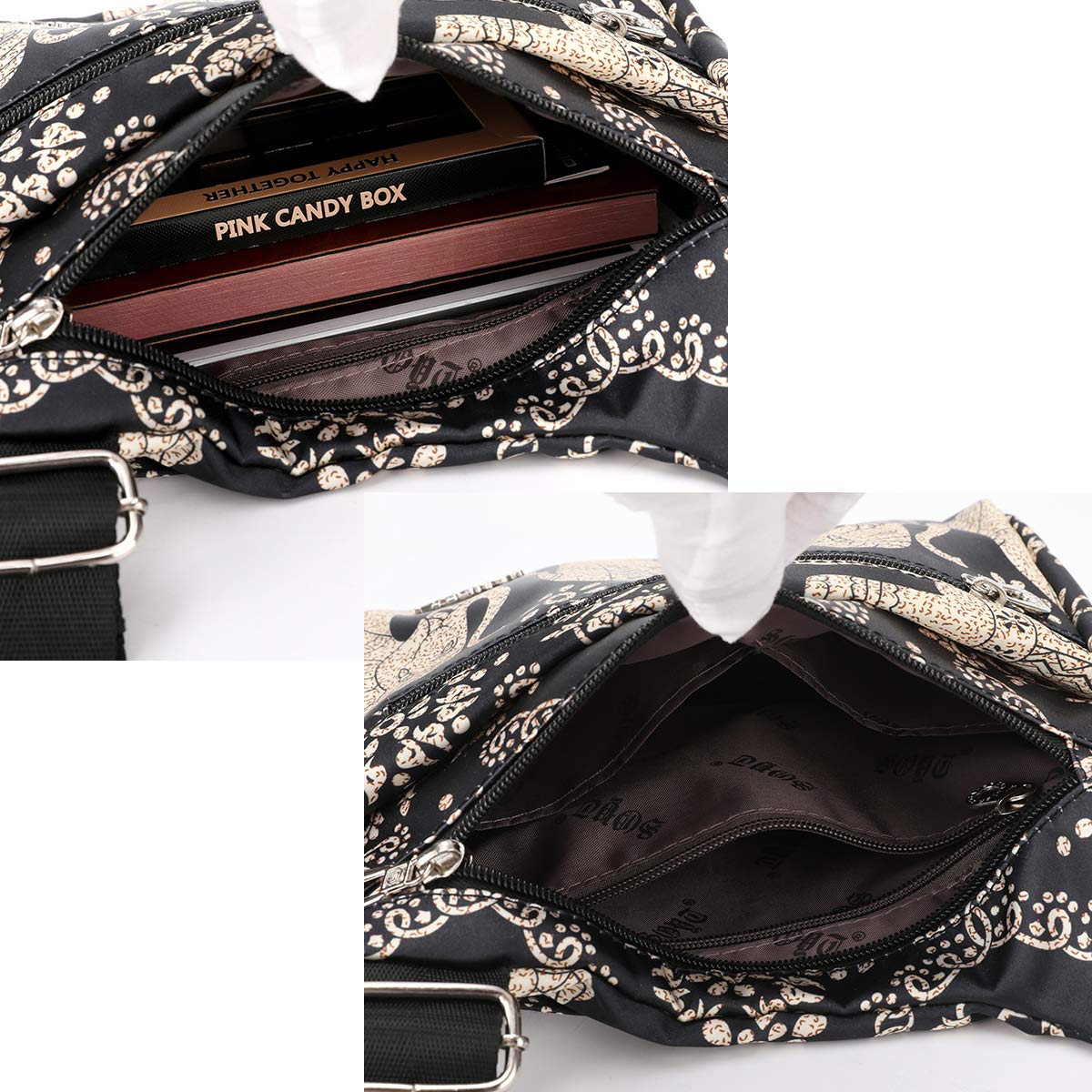 Floral Print Nylon Crossbody Bag for Women - Multi-Pocket Travel Shoulder Purse with Secure Zipper - Perfect for Daily Use, Shopping & Vacation Accessories