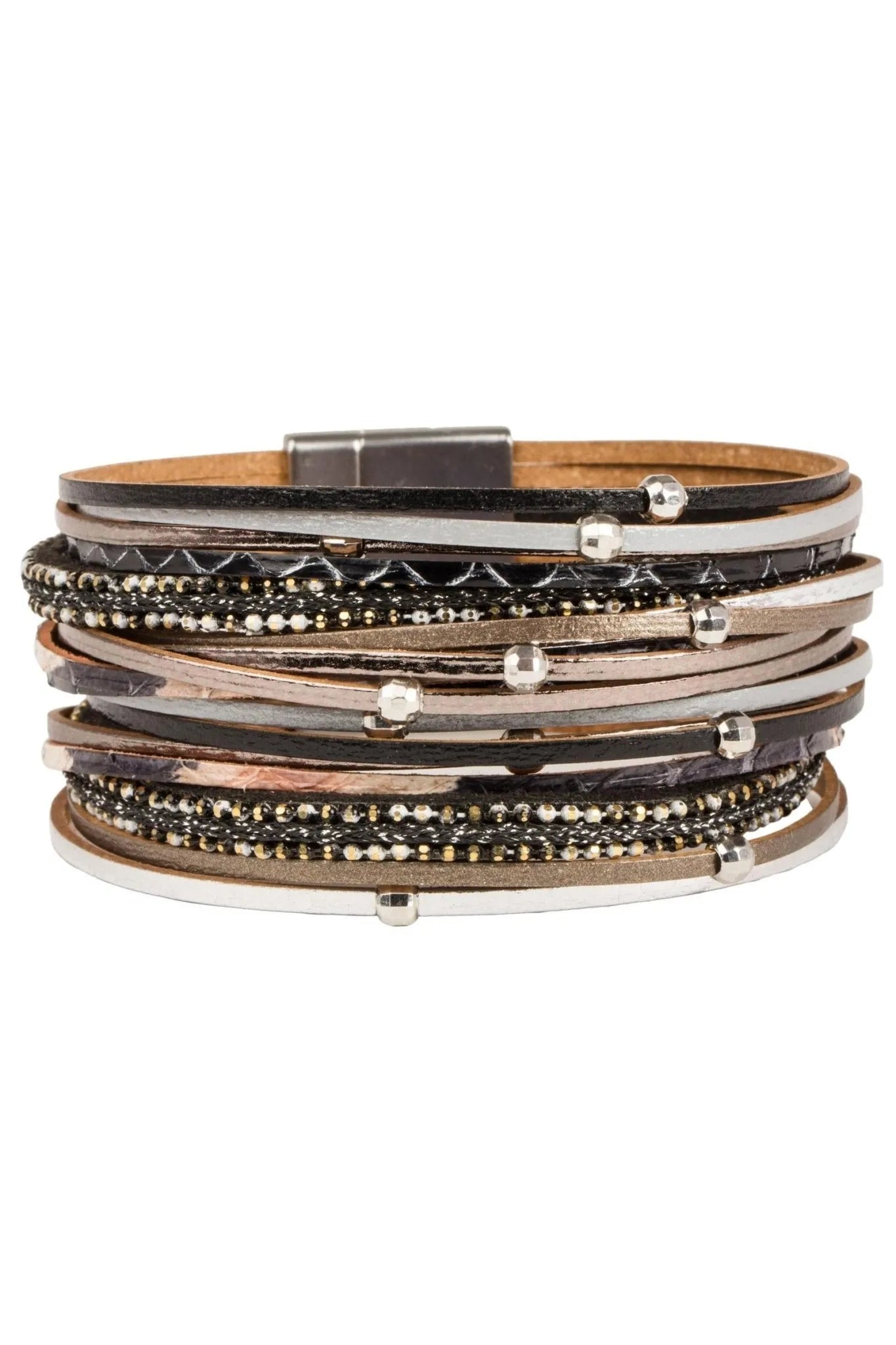 Elegant Stacked Crystal Leather Bracelet for Women - Shiny Rhinestone Adjustable Wristband for Party, Wedding & Evening Wear