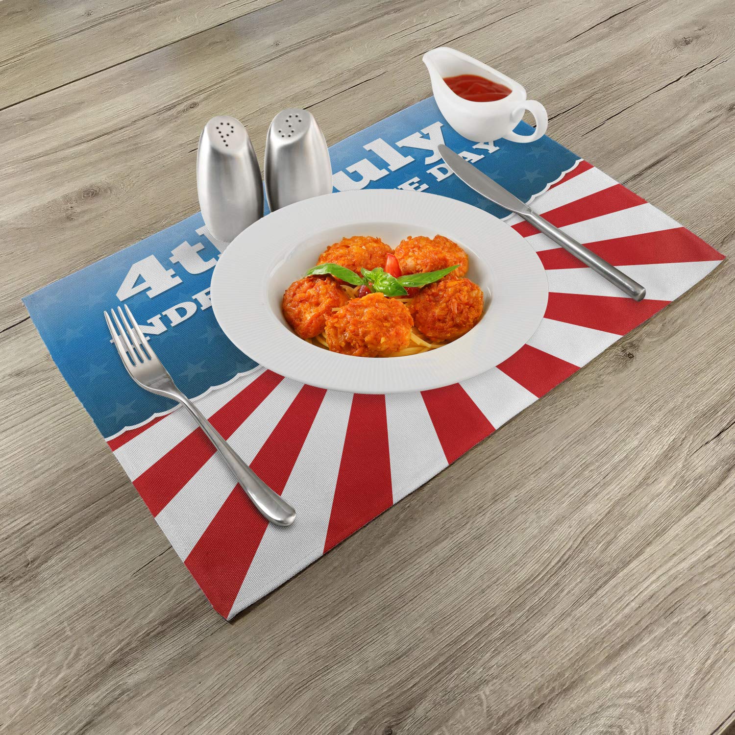 Ambesonne 4th of July Patriotic Place Mats Set of 4 - Stars & Stripes Independence Day Themed Washable Fabric Table Mats for Dining Room Kitchen Decor - Perfect for BBQs, Parties & Holiday Celebrations
