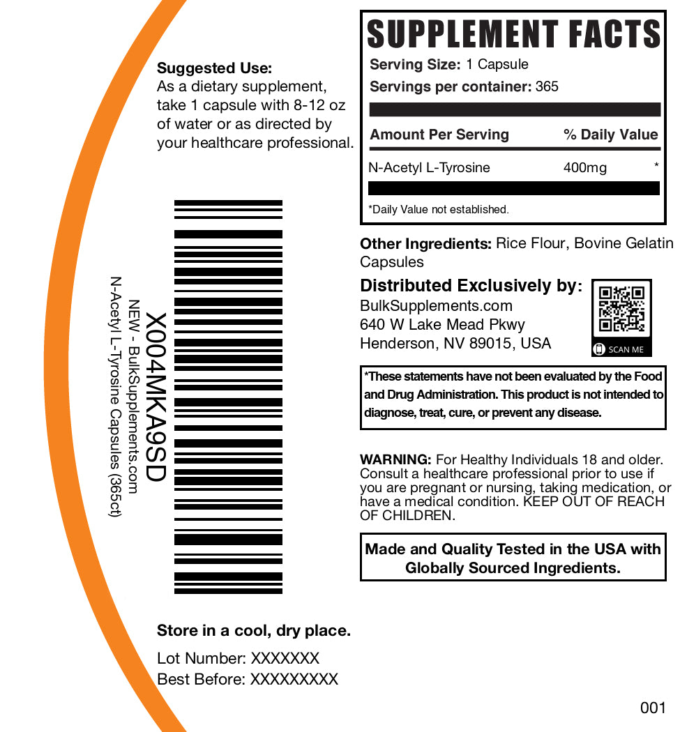 N Acetyl L Tyrosine (NALT) Capsules - 500mg Brain Supplement for Focus, Memory & Stress Relief - Supports Cognitive Function & Mental Clarity - Ideal for Students, Professionals & Gamers
