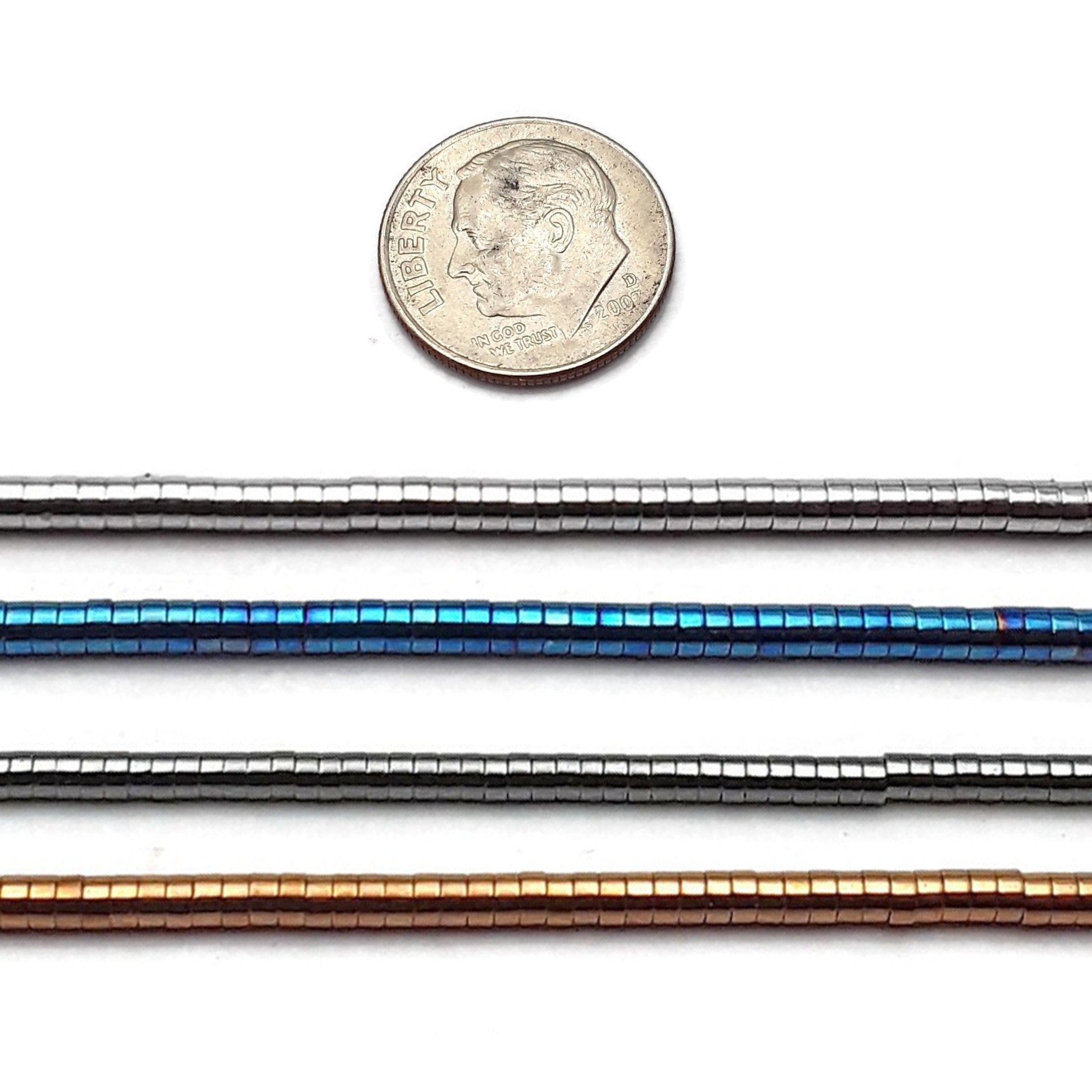 Natural Hematite Smooth Heishi Rondelle Beads 1x2mm - Gray, Blue, Silver & Copper Colors - 15.5 Inch Strand for Jewelry Making, DIY Crafts & Meditation Bracelets