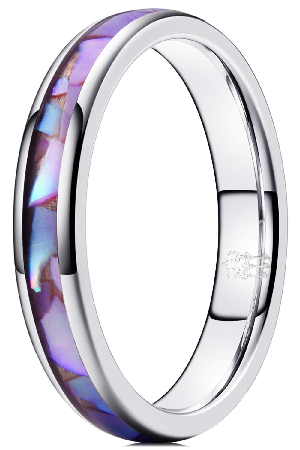 THREE KEYS JEWELRY Women's 4mm Tungsten Wedding Ring with Purple Shell Inlay - Elegant Engagement Band for Brides, Anniversary Gift, Promise Ring | Perfect for Weddings, Proposals & Special Occasions