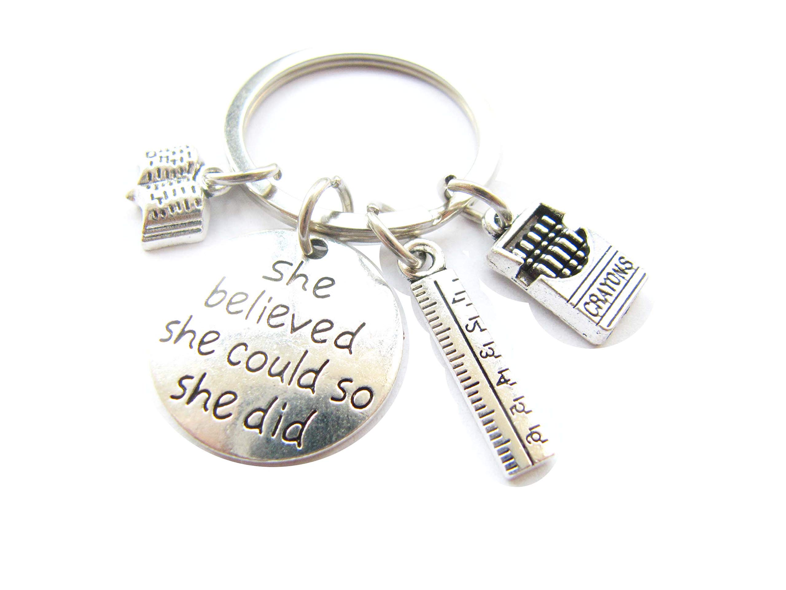 Inspirational 'She Believed She Could So She Did' Keychain - Motivational Teacher Gift, Book Lover Present, School Supplies Accessory - Perfect for Back to School, Graduation, and Appreciation Gifts
