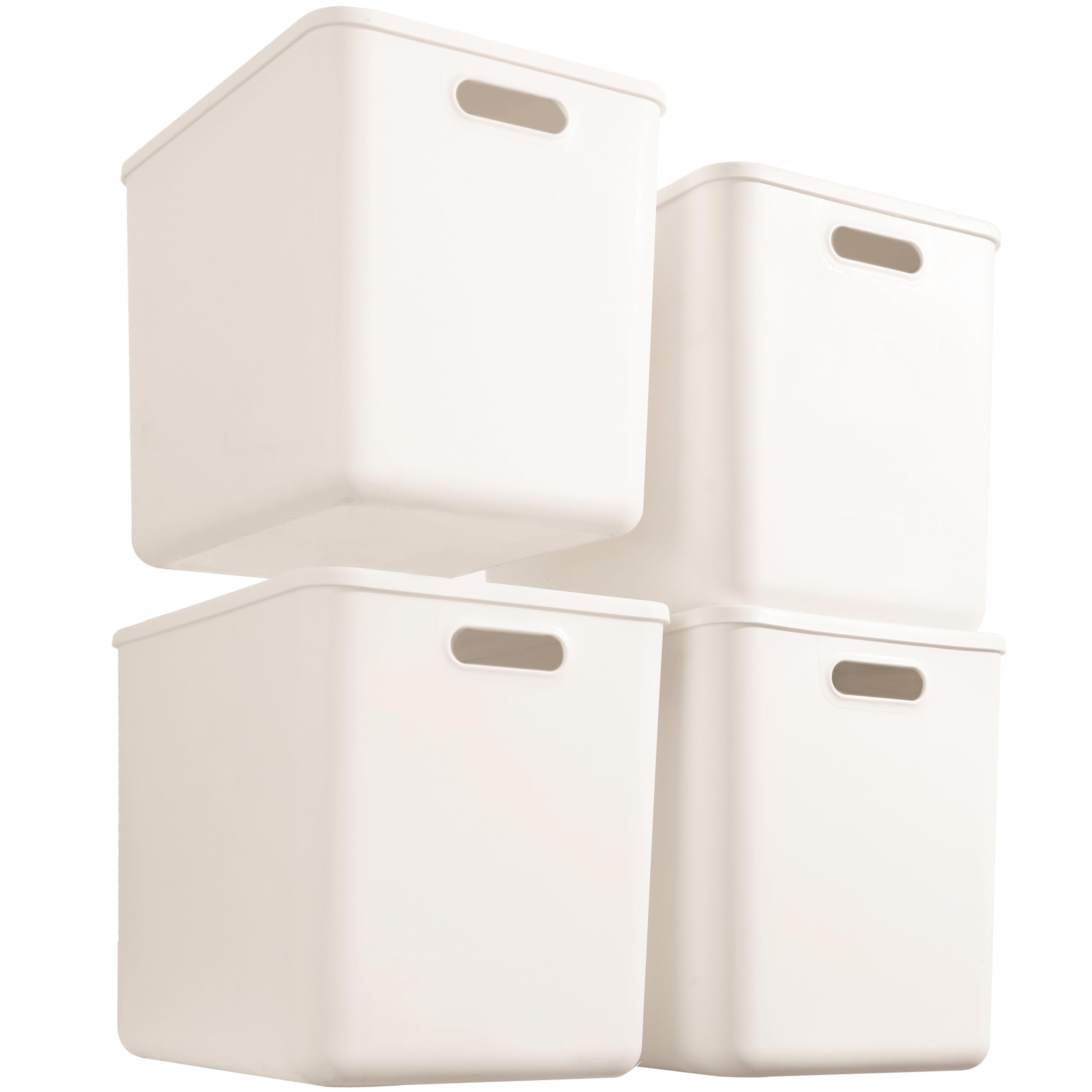 4-Pack Large White Plastic Storage Bins with Lids & Handles - Organizer Baskets for Toys, Baby Clothes, Snacks | Nursery, Playroom, Bedroom, Office & Closet Organization