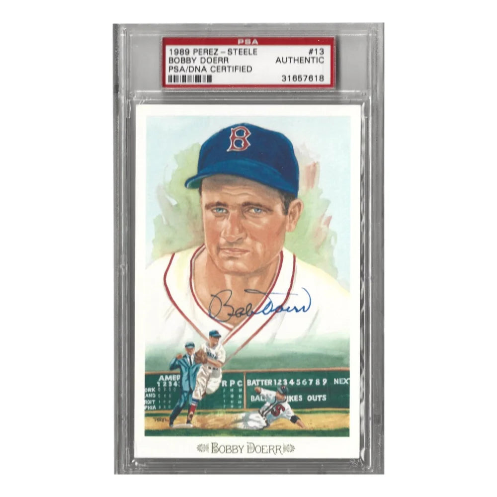Bobby Doerr Autographed 1989 Perez Steele #13 Postcard with PSA COA - Boston Red Sox Memorabilia for Collectors & Sports Fans