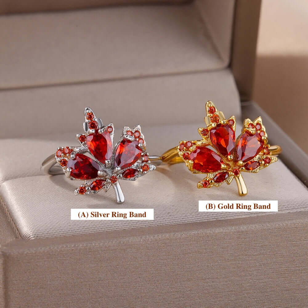 Autumn Fall Maple Leaf Adjustable Ring - GS042 | Vintage Nature Inspired Jewelry for Women | Perfect for Thanksgiving, Halloween & Cozy Fall Outfits