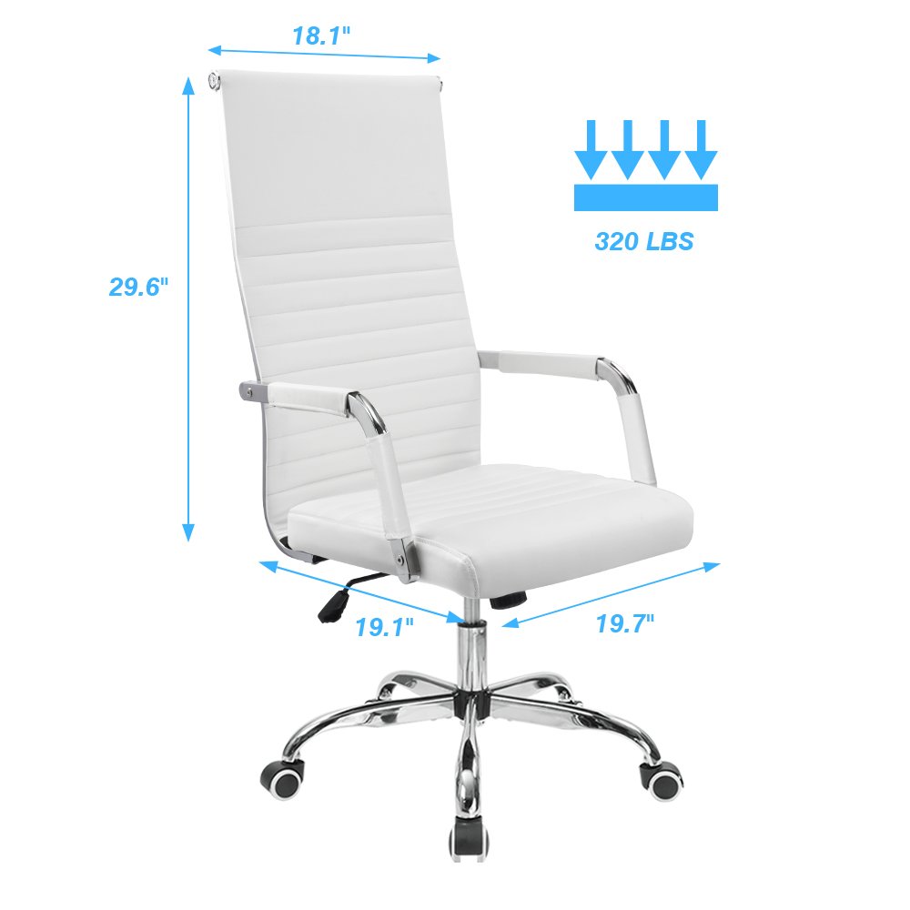 Furmax High Back PU Leather Office Chair - Adjustable Swivel Executive Conference Chair with Arms, Ergonomic Ribbed Design (White) - Perfect for Home Office, Conference Rooms & Workspaces