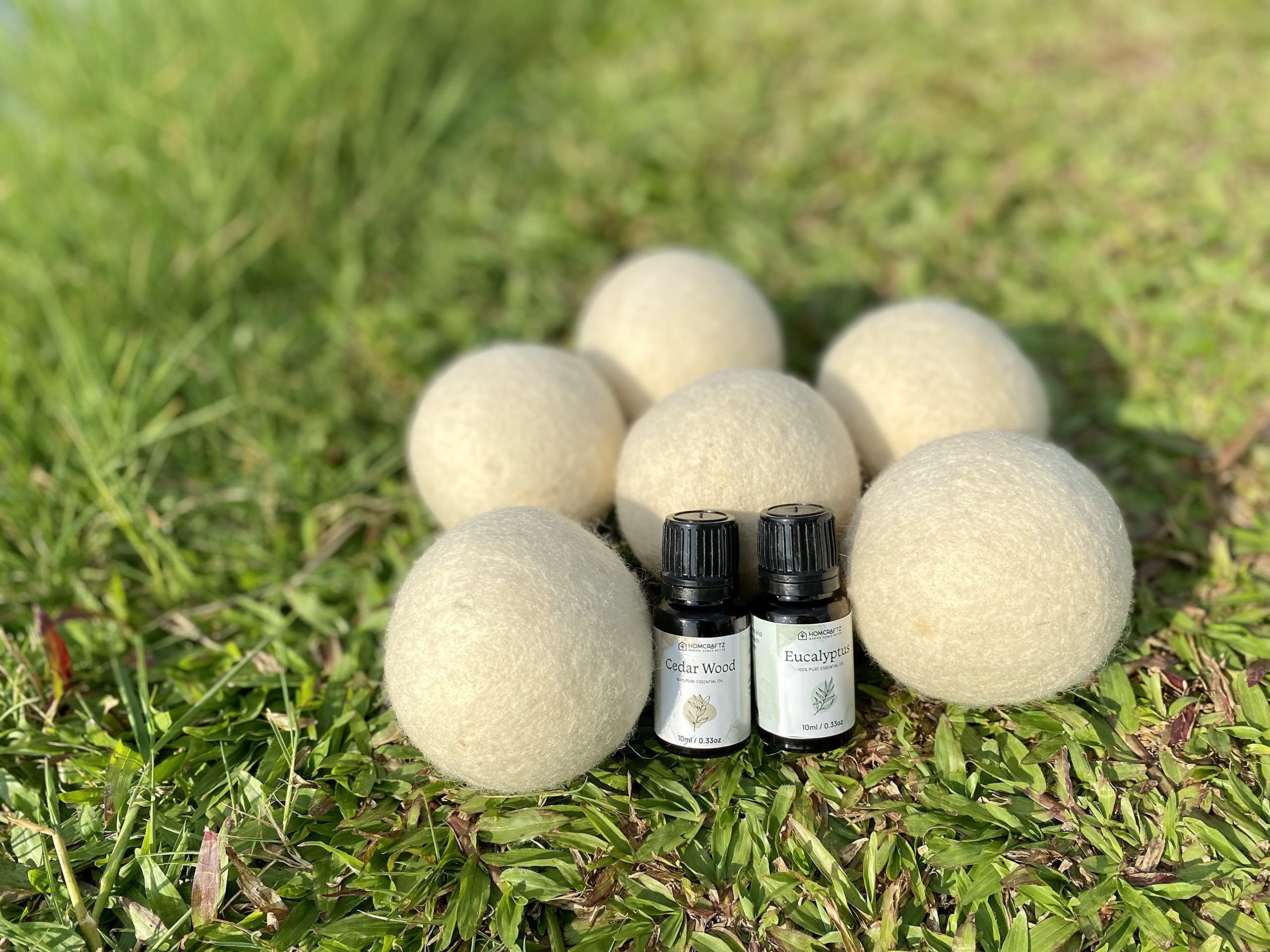 Premium Himalayan Wool Dryer Balls with Essential Oils - 6 Large Natural Fabric Softener Balls + 2 Bottles of Lavender & Eucalyptus Oil - Eco-Friendly, Reusable, Chemical-Free Laundry Solution for Faster Drying & Softer Clothes (Perfect for Baby Clothes, Towels & Sensitive Skin)