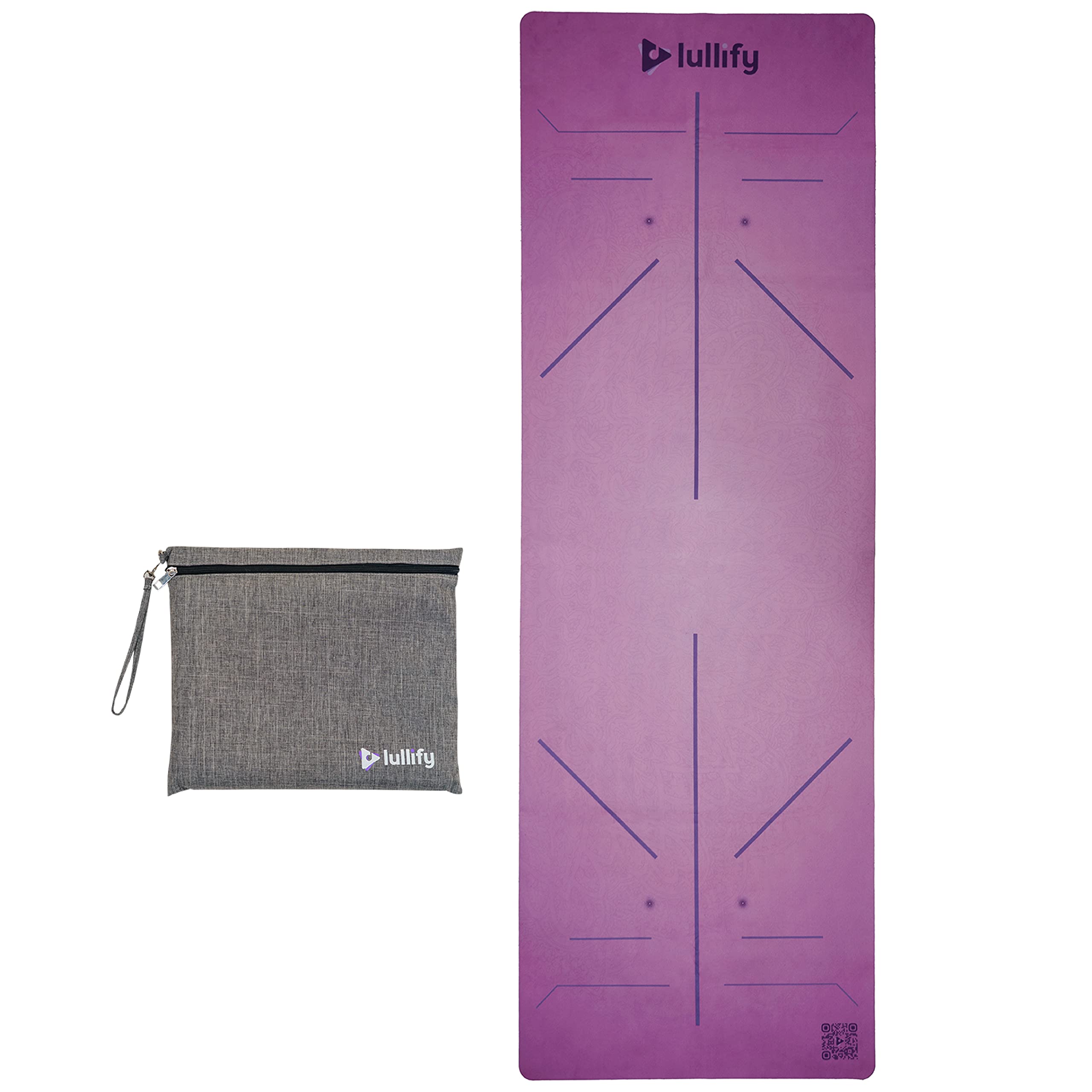 Lullify Travel Yoga Mat with Carrying Bag - Lightweight Foldable Exercise Mat for Yoga, Pilates & Gym | Ultra-Thin Sweat-Absorbing Microfiber | Perfect for Travel, Home Workouts & Outdoor Activities (Purple)