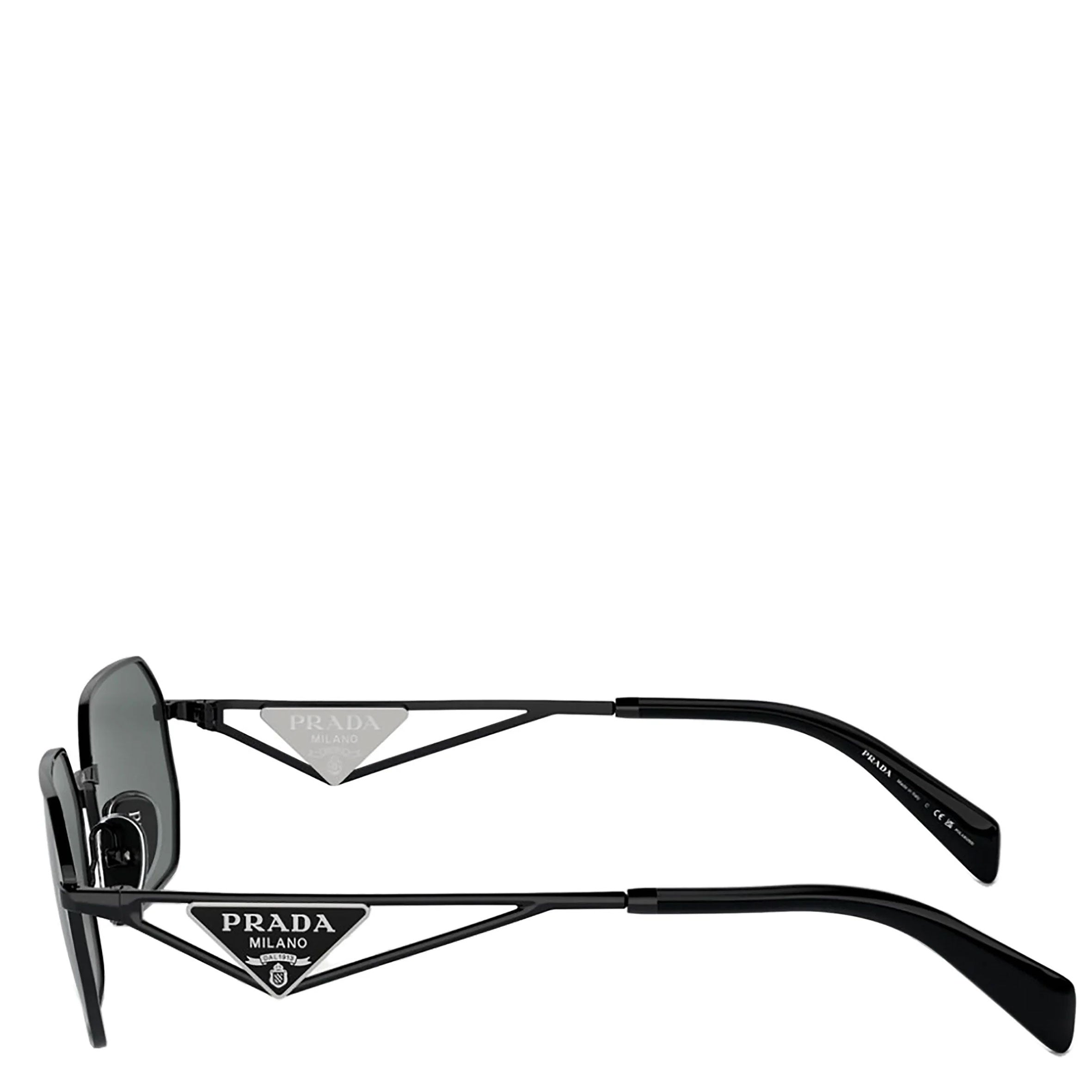 PRADA PRA51S Rectangle Logo Polarized Sunglasses - Black Aviator Style for Men & Women | UV Protection, Fashion Accessory for Driving, Beach & Outdoor Activities
