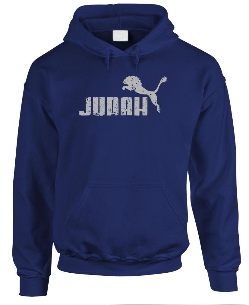 JUDAH JUMPING LION Christian Hoodie - Funny Faith Savior Parody Sweatshirt for Men - Cozy Pullover Hoodie for Church, Bible Study & Christian Events