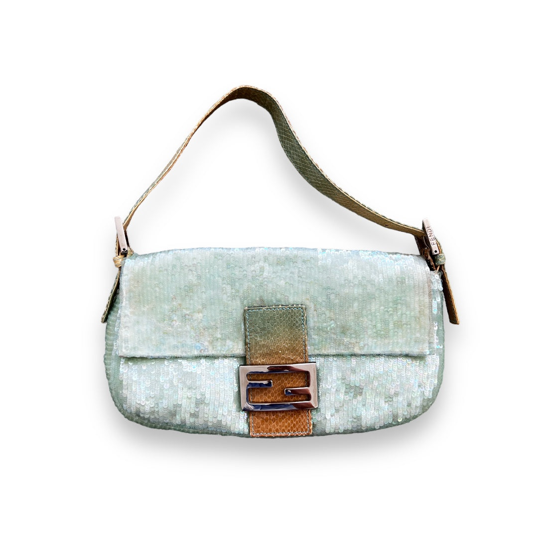 Vintage Green Sequin Baguette Bag - Sparkling Evening Clutch for Parties, Weddings & Special Occasions
