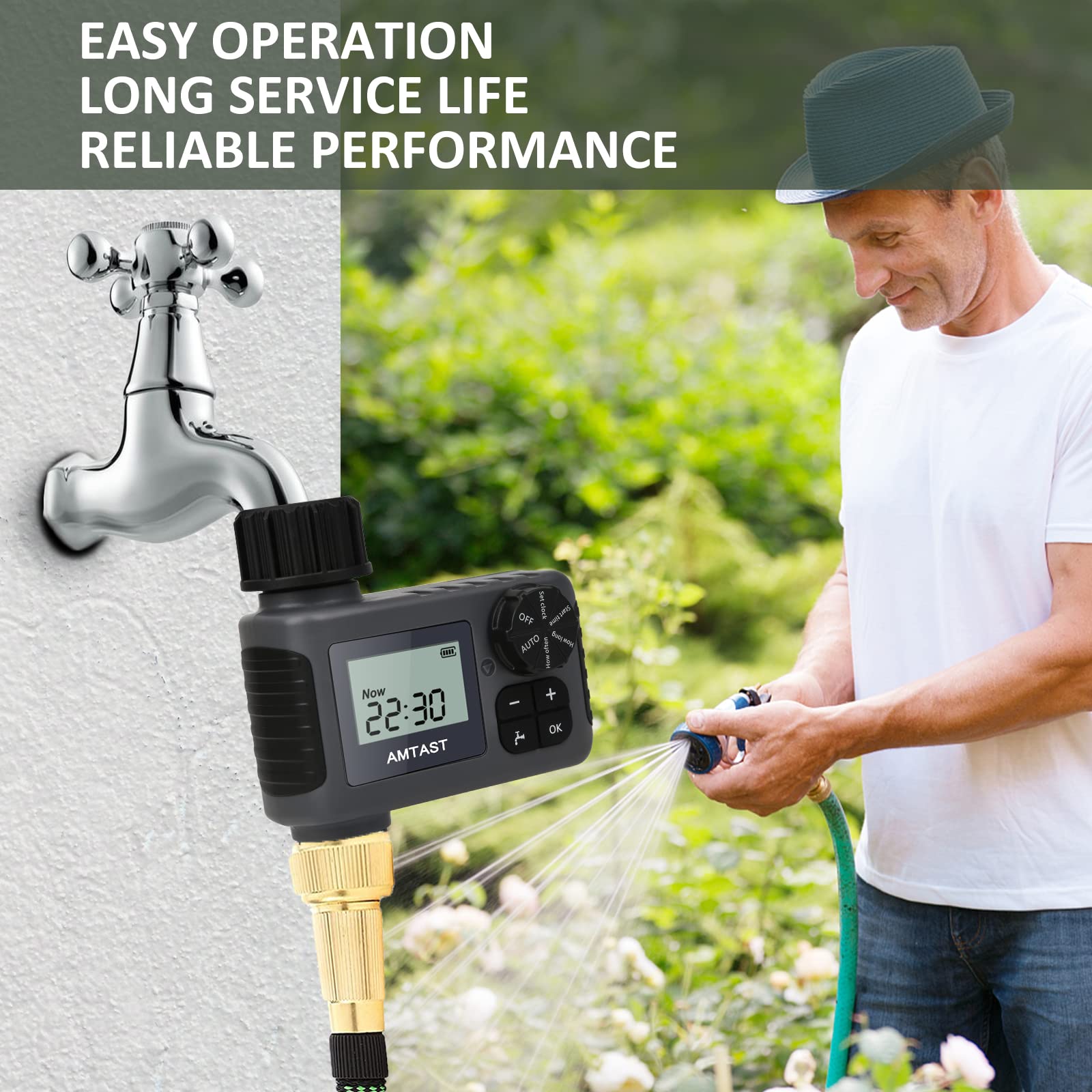 Programmable Garden Hose Timer with Rain Delay, Manual & Automatic Modes - 1 Outlet Black Sprinkler Timer for Drip Irrigation, Lawns, Yards, Crops & Pool Watering System | Perfect for Home Gardening & Outdoor Water Conservation