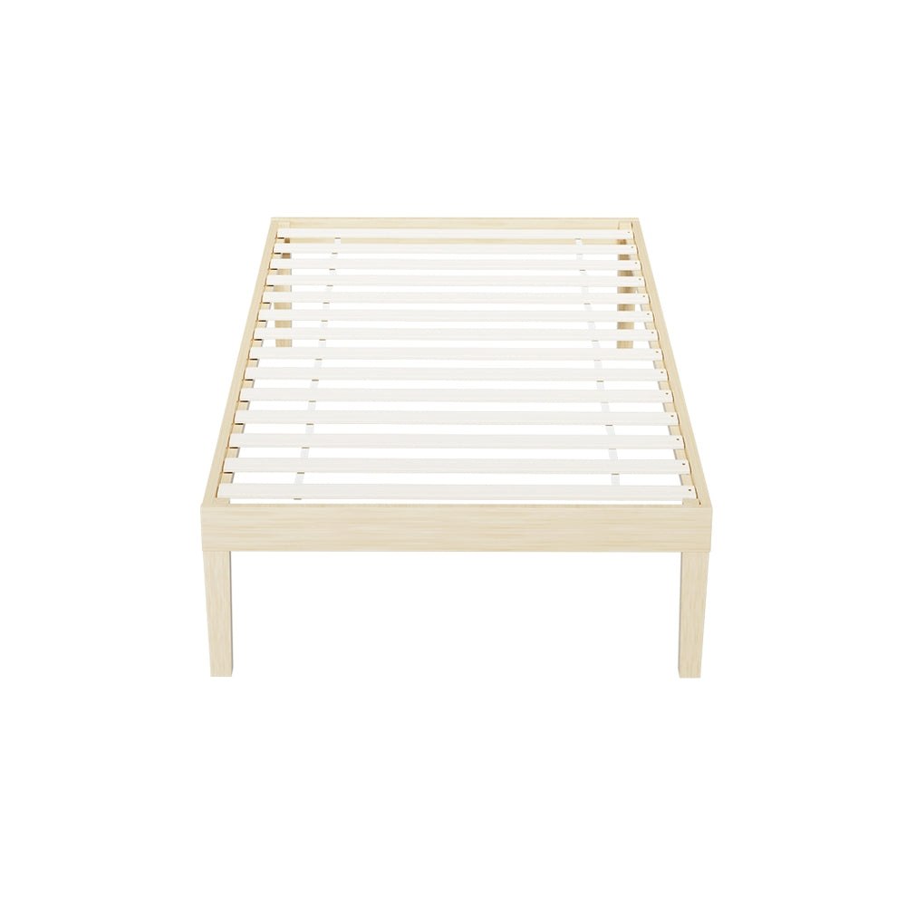 Bruno Minimalist Solid Pinewood Bed Frame - Queen Size, Natural Wood Finish | Perfect for Modern Bedrooms, Guest Rooms & Small Spaces