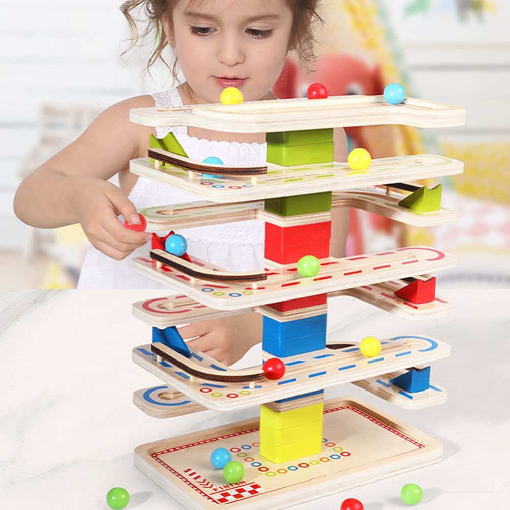 TOYANDONA Wooden Ball Maze Drop Tower Game - Marble Run Track Toy for Kids, Pearlescent Montessori Learning Toy for Toddlers & Preschoolers - Perfect for Birthday Gifts, Early Childhood Development & Sensory Play