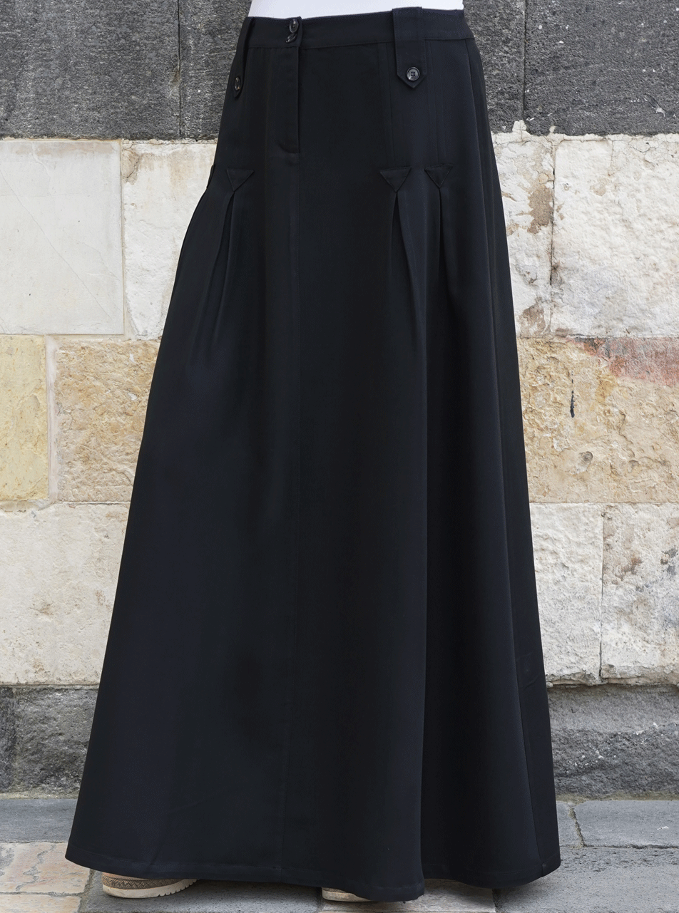 Elegant Inverted Pleats Skirt for Women - High Waist A-Line Midi Skirt with Pockets - Perfect for Office, Party & Casual Wear