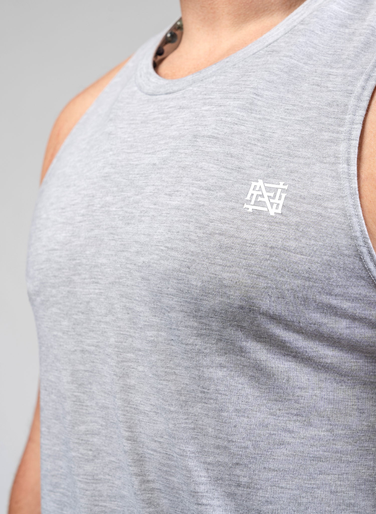 Premium Monogram Tank Top for Women - Soft Grey Cotton Casual Tee - Perfect for Gym, Yoga & Everyday Wear