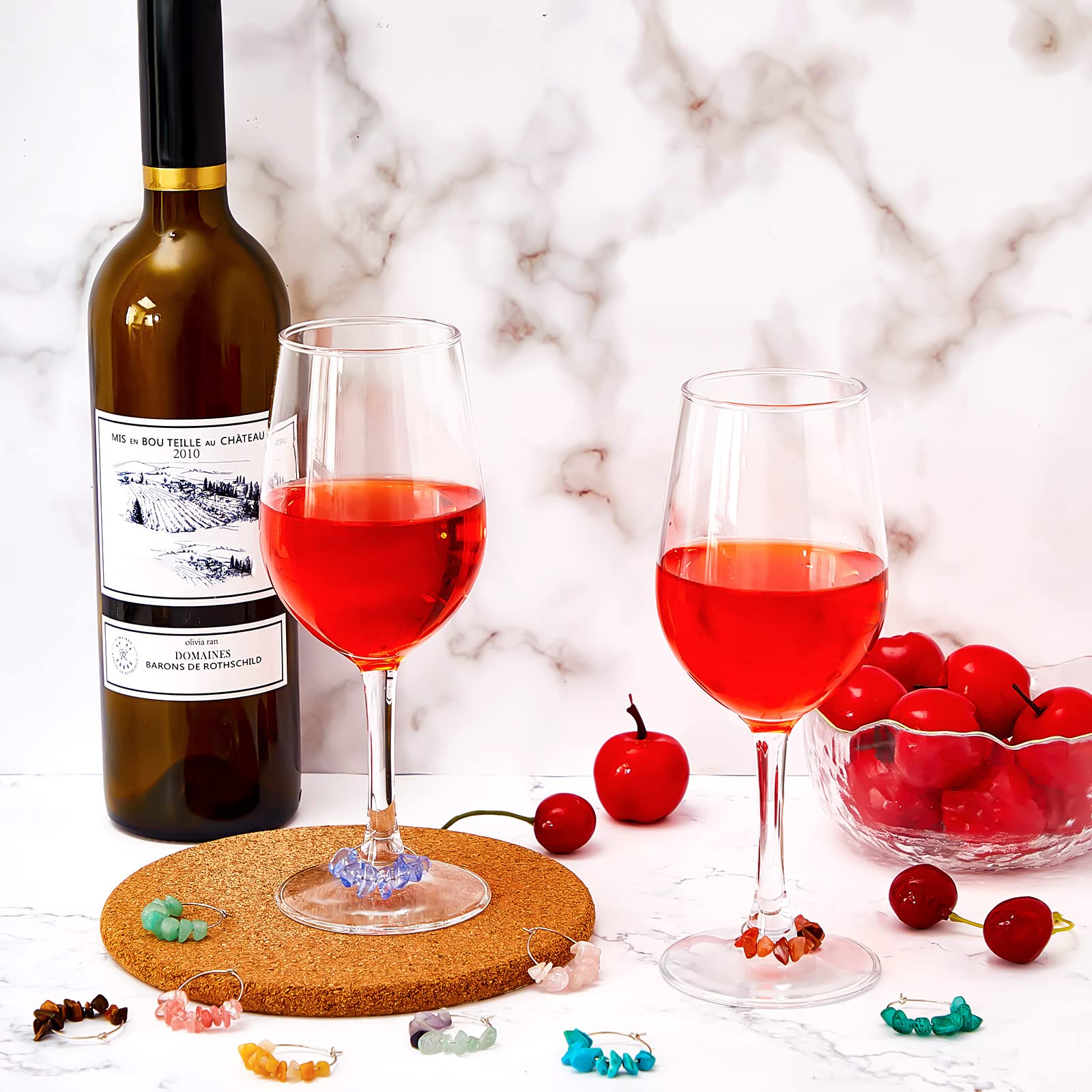 Leinuosen 24 Pcs Gemstone Wine Glass Charms - Elegant Drink Markers for Parties, Weddings, Birthdays & Holidays | Perfect for Wine Tasting, Christmas, Valentine's Day & Stemware Decorations