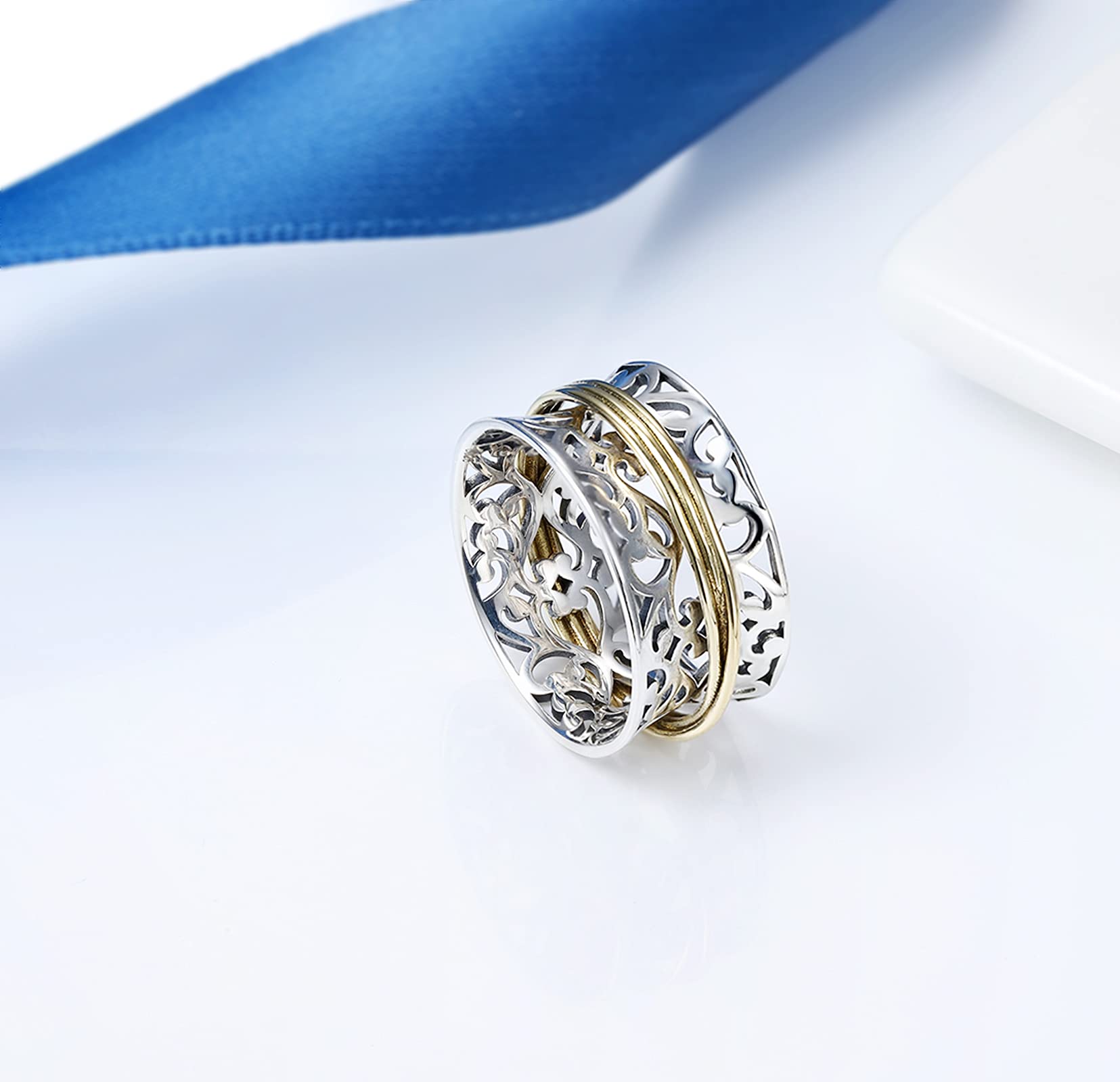 925 Sterling Silver Anxiety Ring with Beads - Spinning Fidget Ring for Women & Men - Stress Relief Worry Beads Jewelry - Perfect for Anxiety, ADHD, Focus & Relaxation at Work or Home