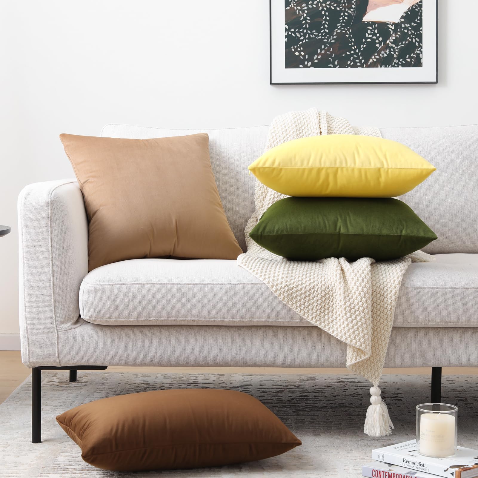 Mixhug Set of 2 Soft Velvet Square Decorative Pillow Covers - 18x18 Inch Luxury Cushion Covers for Sofa, Bed & Home Decor in Pale Yellow | Perfect for Living Room, Bedroom & Cozy Interior Design