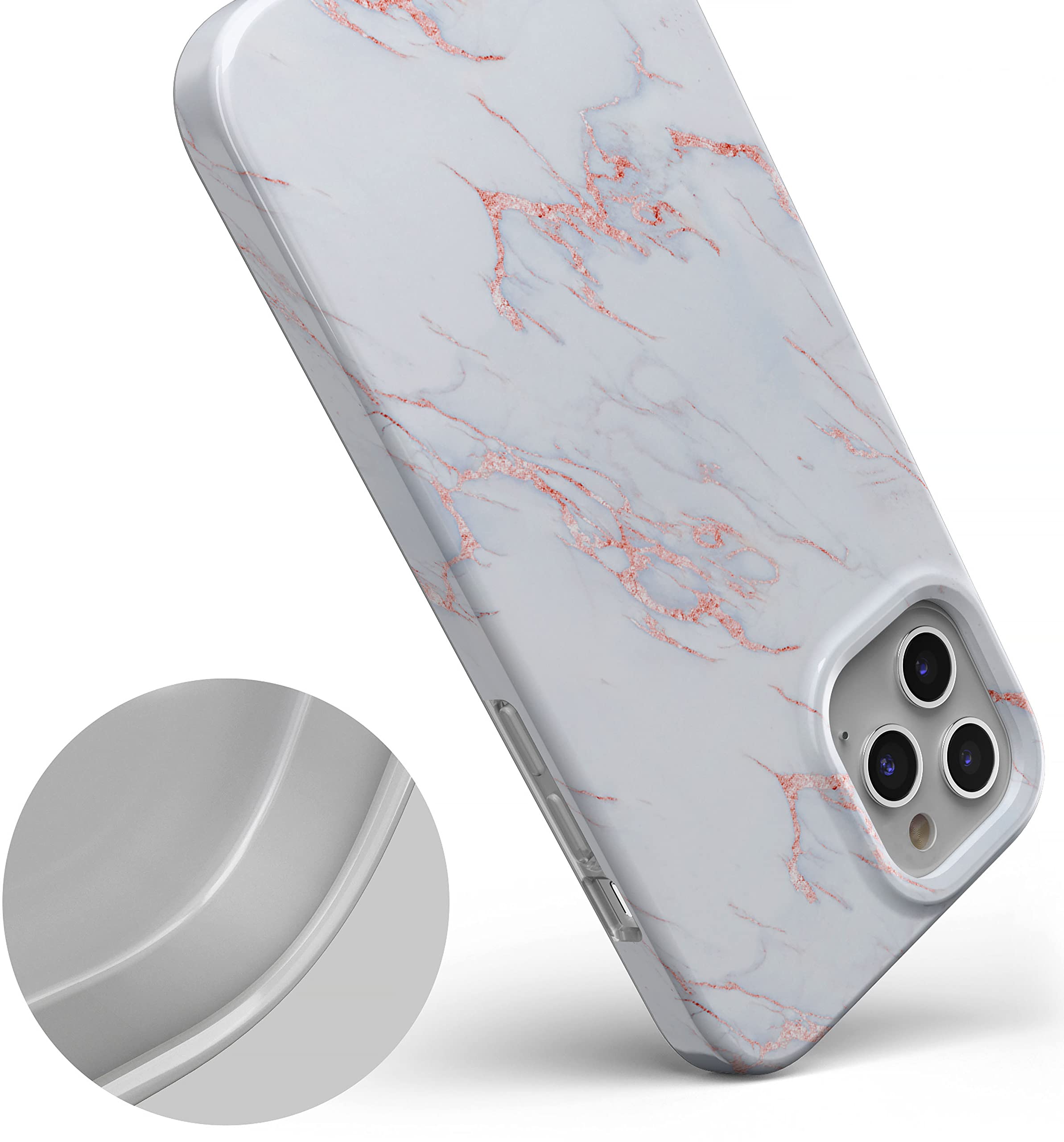 Casely iPhone 11 Pro Max Case - Elegant White & Pink Marble Design | Slim Protective Phone Cover for Women | Perfect for Work, Travel & Everyday Use