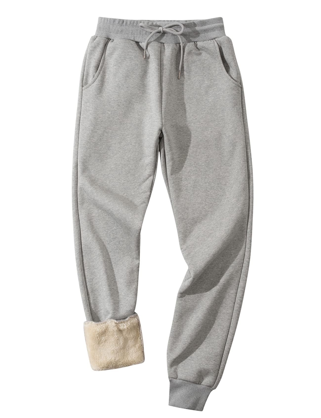 Flygo Men's Fleece Lined Sherpa Sweatpants - Winter Warm Jogger Pants with Pockets for Lounge, Athletic & Outdoor Activities | Cozy Casual Wear for Cold Weather