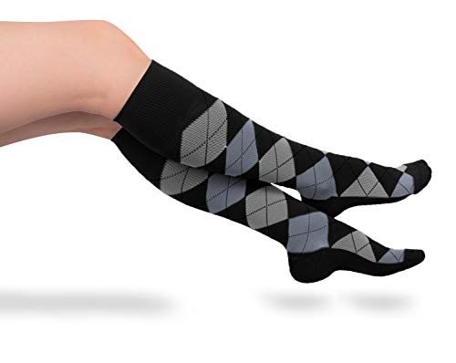 EvoNation Men & Women's 15-20 mmHg Graduated Compression Socks - Moderate Pressure Knee High Argyle Socks for Circulation & Comfort - Perfect for Travel, Sports & Daily Wear