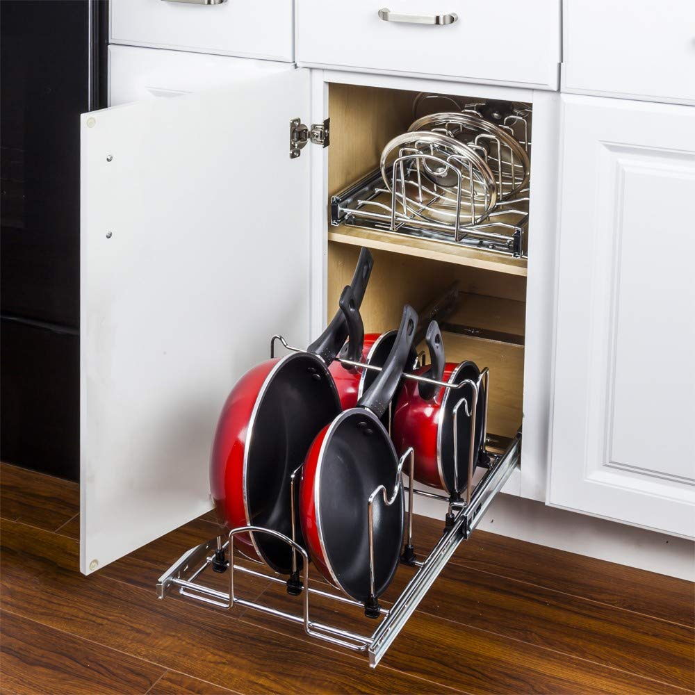 Hardware Resources 15-Inch Base Cabinet Pots and Pans Organizer - MPPO215-R | Space-Saving Kitchen Storage for Cookware | Perfect for Small Kitchens & Cabinet Organization