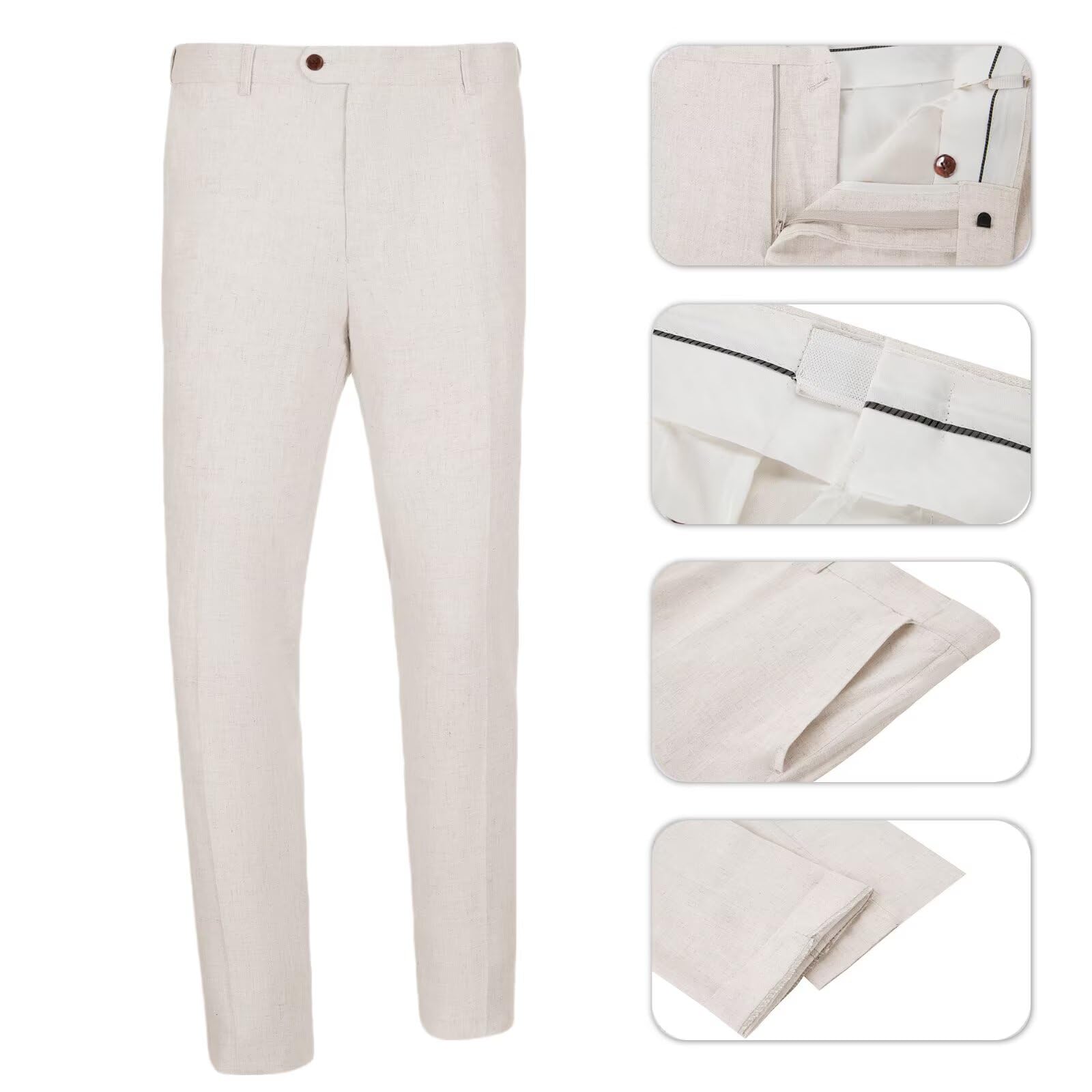 Men's Linen Suits 3-Piece Set - Breathable Summer Wedding Blazer, Vest & Pants for Groomsmen, Beach Ceremony & Prom Tuxedo Attire - Perfect for Outdoor Weddings, Tropical Events & Formal Occasions