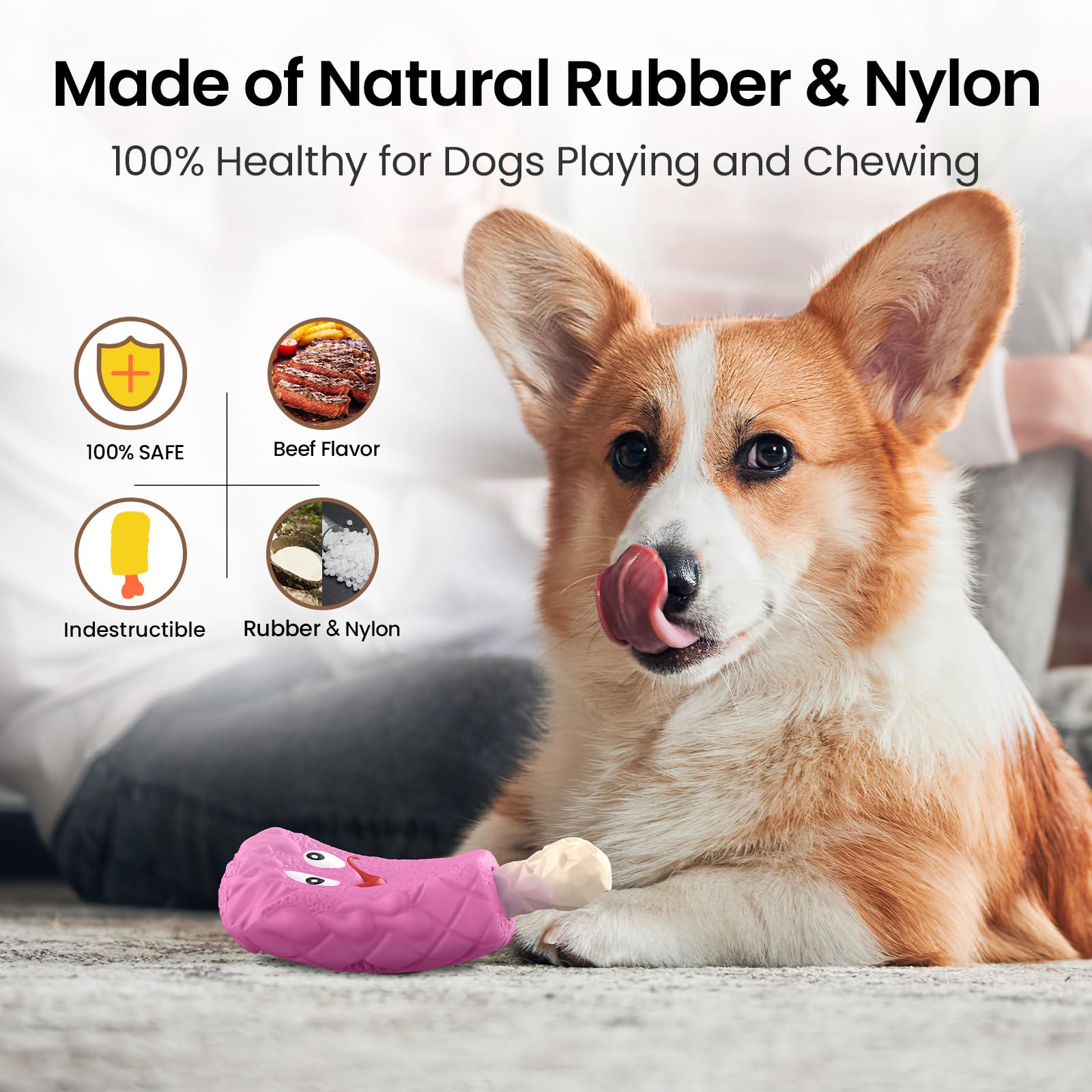 **Indestructible Dog Chew Toys for Aggressive Chewers – Natural Rubber Durable Dog Toys with Milk Flavor, Tough Interactive Treat Toy for Medium & Large Dogs – Perfect for Chewing, Chasing, Fetching & Playtime (Pink-Purple)**