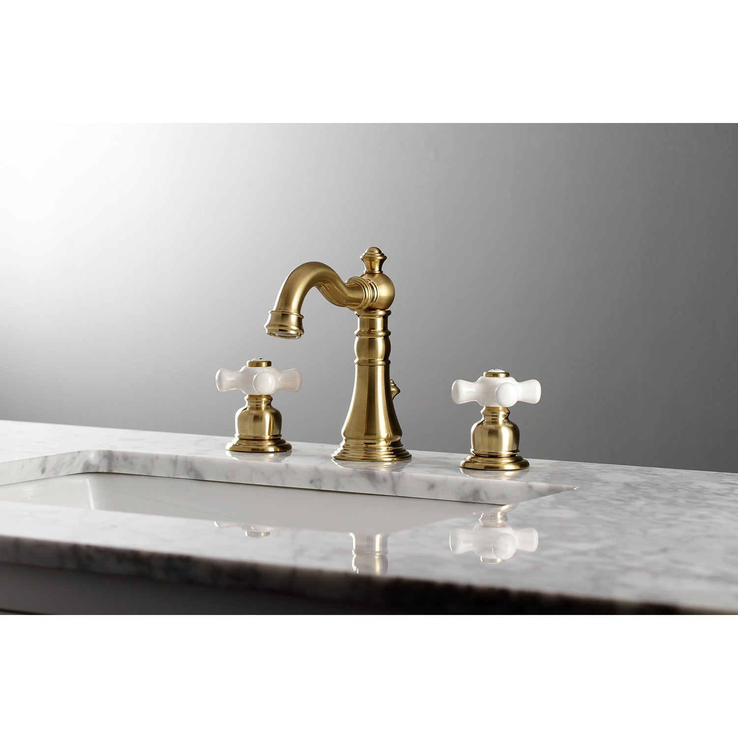 American Classic FSC1973PX Two Handle 3-Hole Widespread Bathroom Faucet with Brass Pop-Up Drain - Brushed Brass Finish for Vanity Sink - Perfect for Modern and Traditional Bathroom Decor