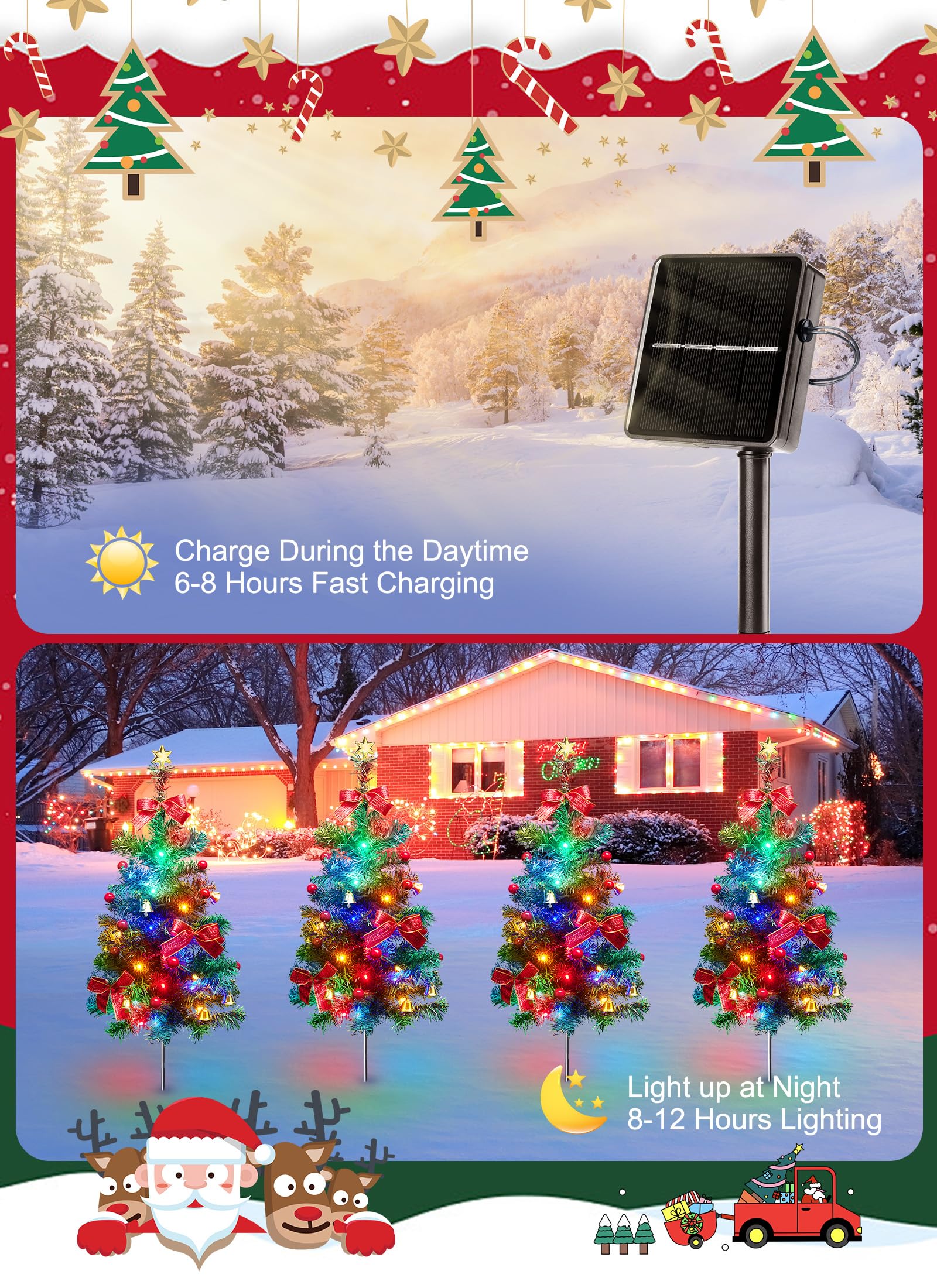 2 Pack 30 Inch Solar Christmas Tree Outdoor Decorations - Solar Powered Xmas Yard Pathway Trees for Sidewalk, Driveway, Walkway, Grave & Cemetery - Perfect for Holiday, Garden, and Seasonal Outdoor Lighting