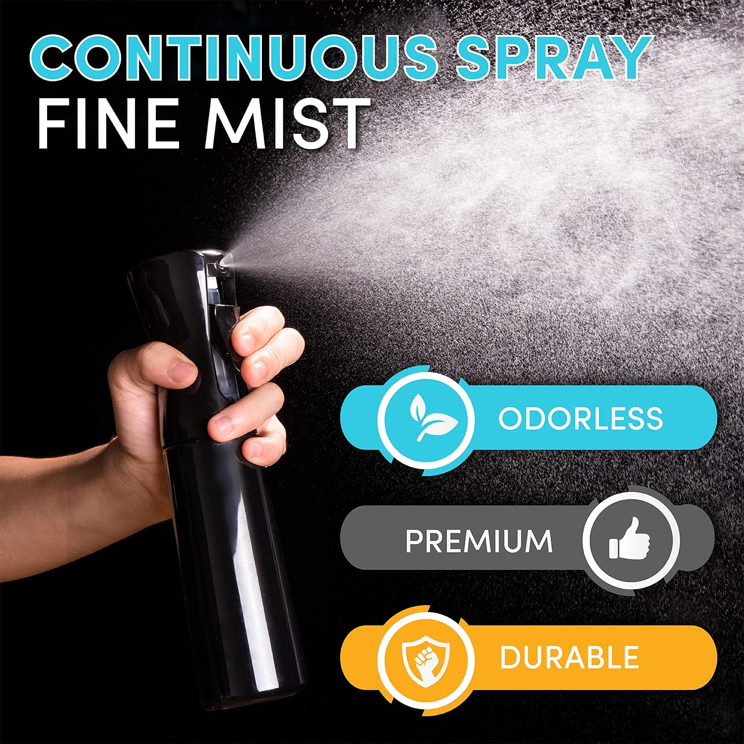 VMITRA 300ml Black Continuous Spray Bottle - Ultra Fine Mist Empty Water Dispenser for Hair Styling, Plants, Cleaning, Salon, Face, Fragrance & Skin Care | Perfect for Home, Garden & Beauty Use