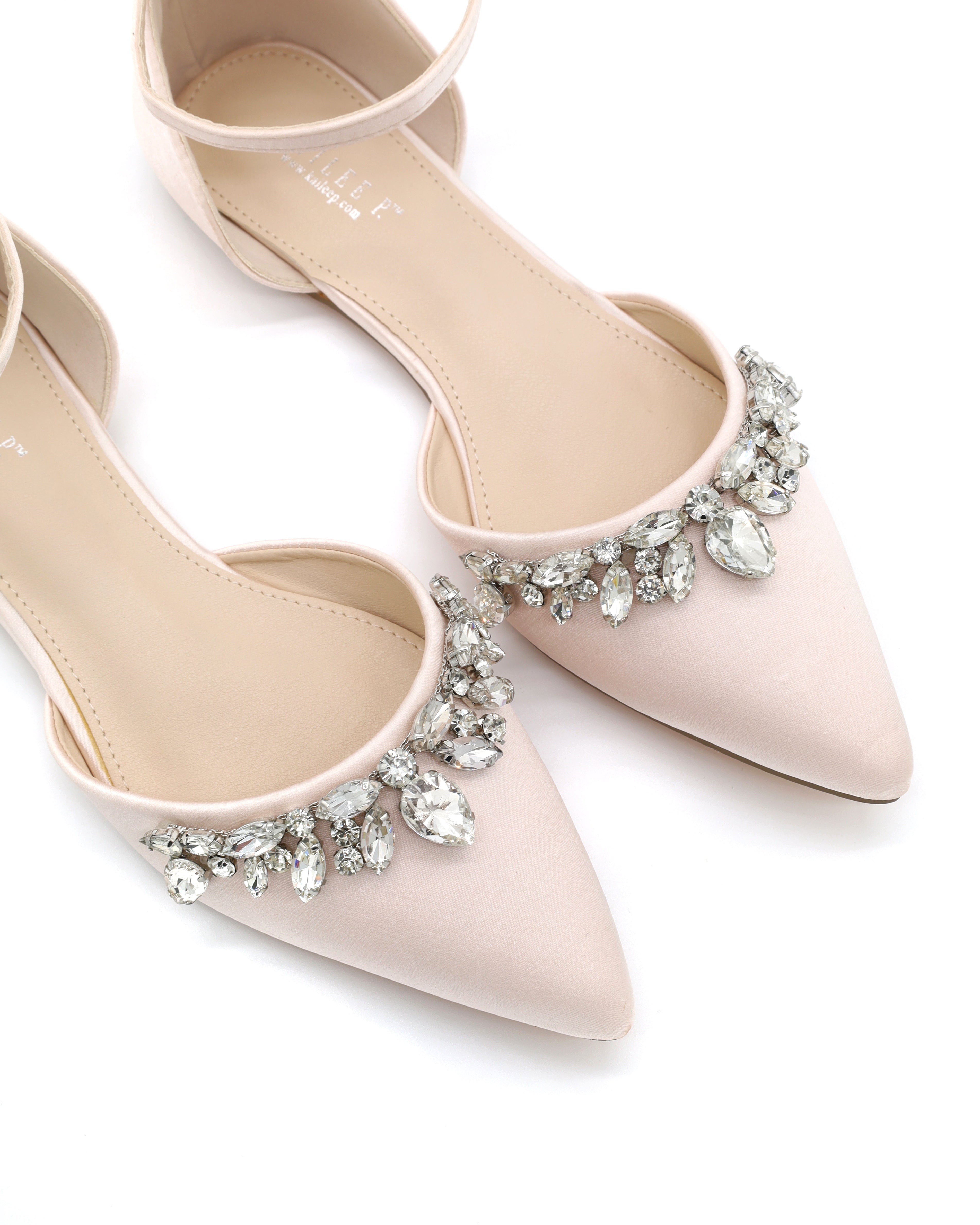 Elegant Satin Pointed Toe Flats with Teardrop Rhinestone Embellishments - Women's Dress Shoes for Parties, Weddings & Formal Occasions