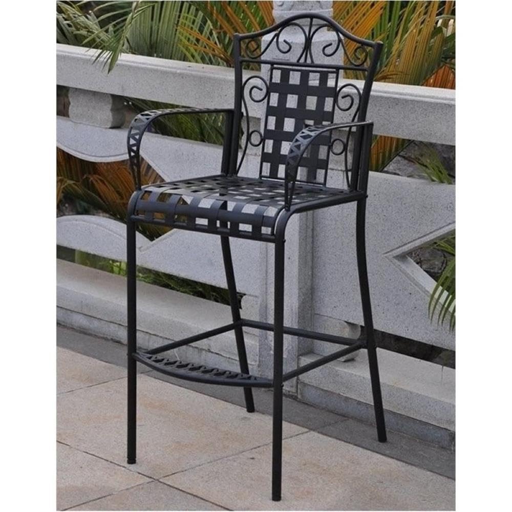 BOWERY HILL Iron Patio Bar Stools Set of 2 - Rustic Metal Counter Height Stools for Kitchen Island, Breakfast Nook & Outdoor Dining - Heavy Duty Industrial Style Barstools with Back Support