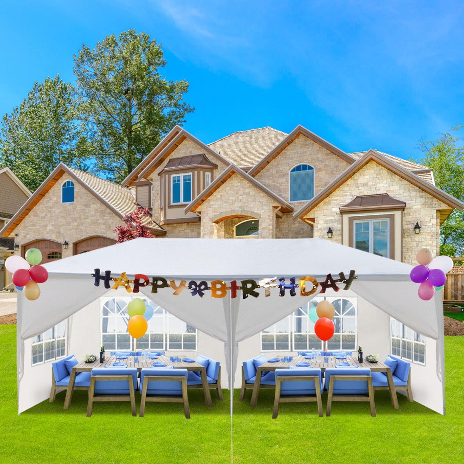 BELANITAS 10x20 Party Tent with 6 Windows & 2 Doors - Heavy Duty Outdoor Canopy with Spiral Tubes & Side Walls - Perfect for Weddings, BBQs, and Outdoor Events (White)