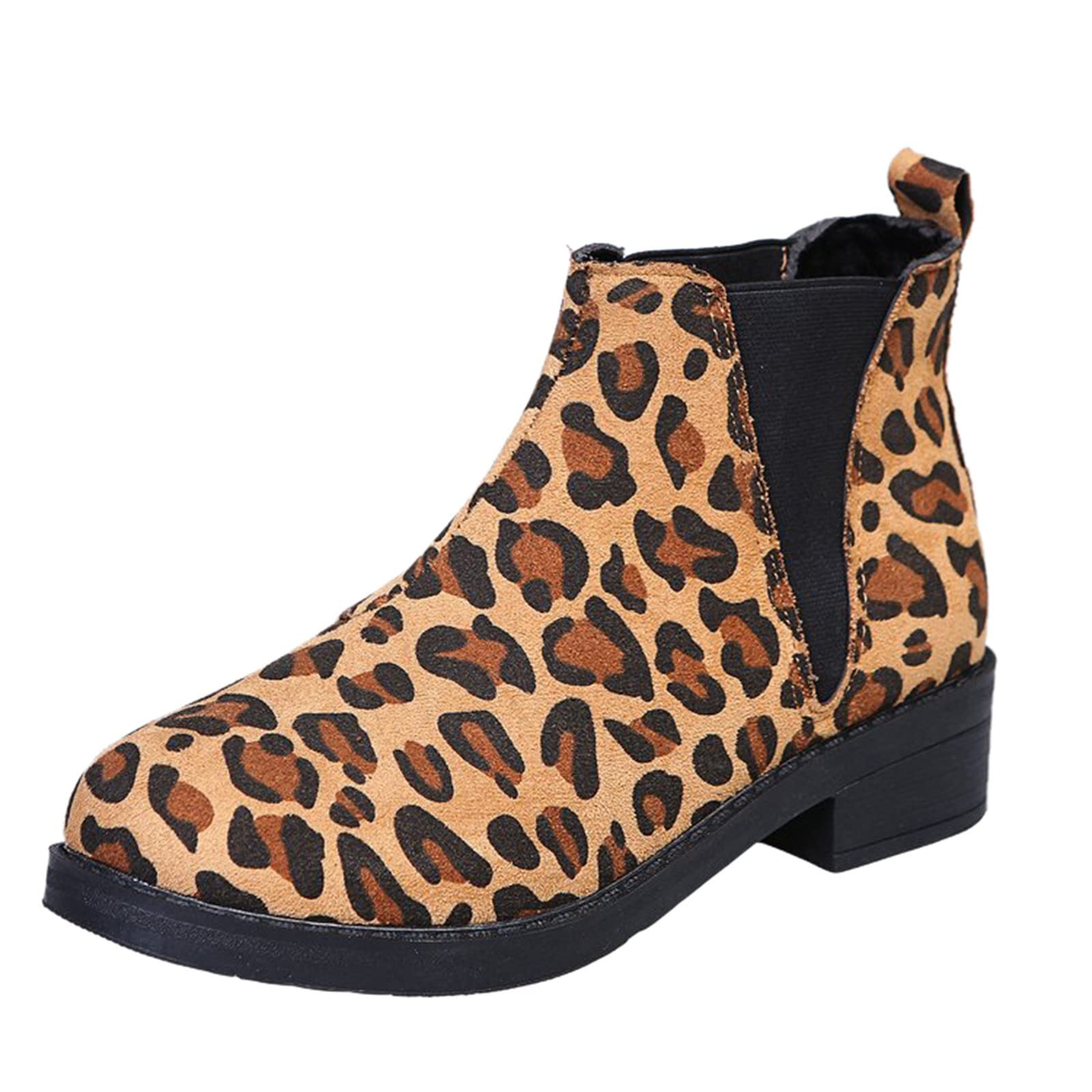Women's Retro Leopard Print Leather Boots - Fashion Winter Ankle Boots with Low Heel for Casual Outfits & Holiday Parties