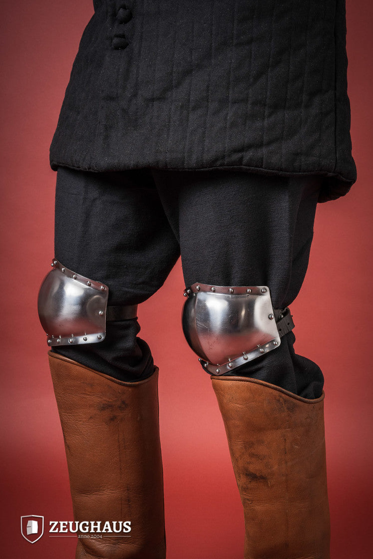 14th Century Style Polished Steel Knee Caps - 1.6mm Thick Medieval Armor Protection for LARP, Cosplay & Historical Reenactment