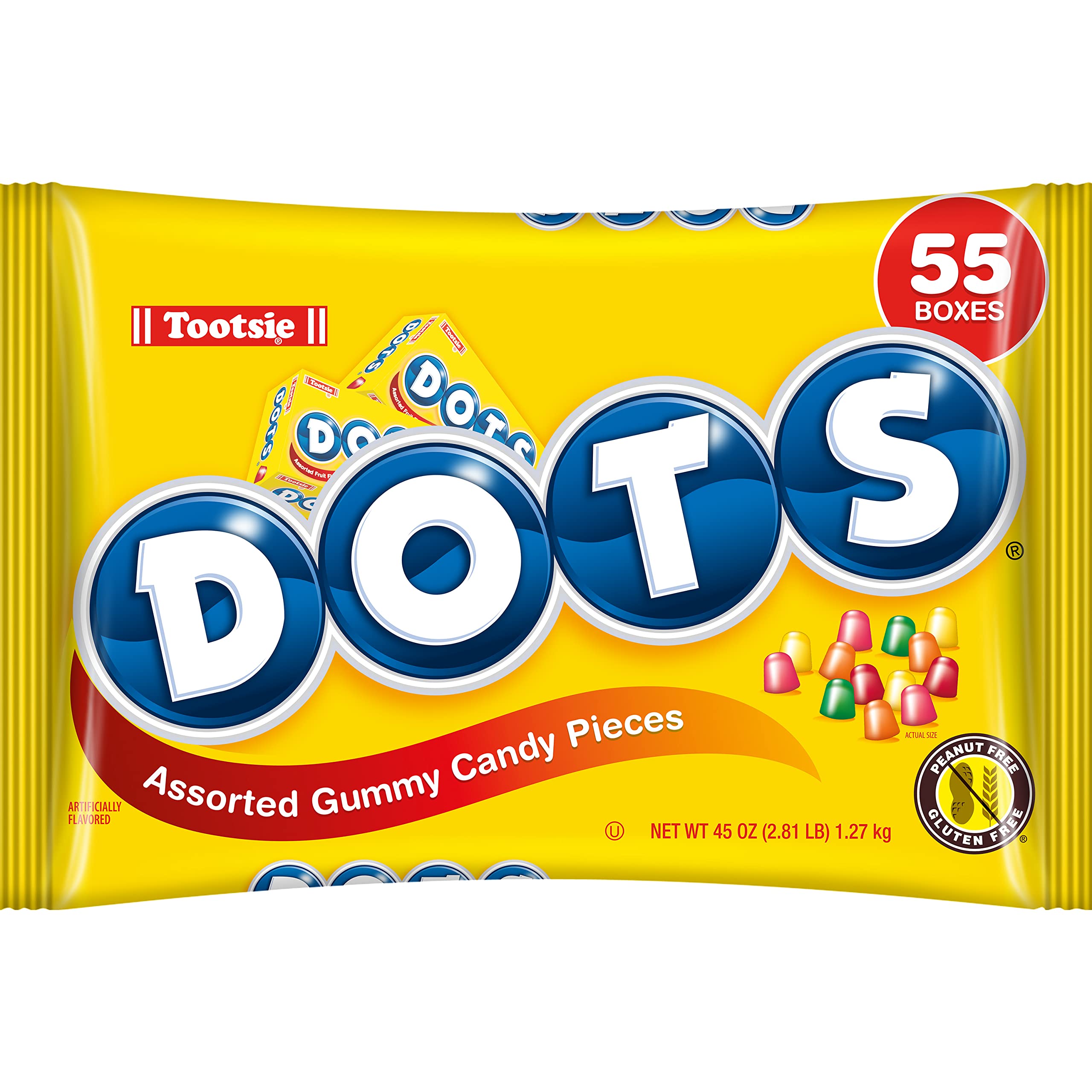 DOTS Original Gummy Candy - 55ct Individually Wrapped Mini Candy Box (Cherry, Lime, Orange, Lemon & Strawberry Flavors) - Gluten Free, Kosher, Peanut Free Gumdrops - Perfect for Halloween, Party Favors & Office Snacks