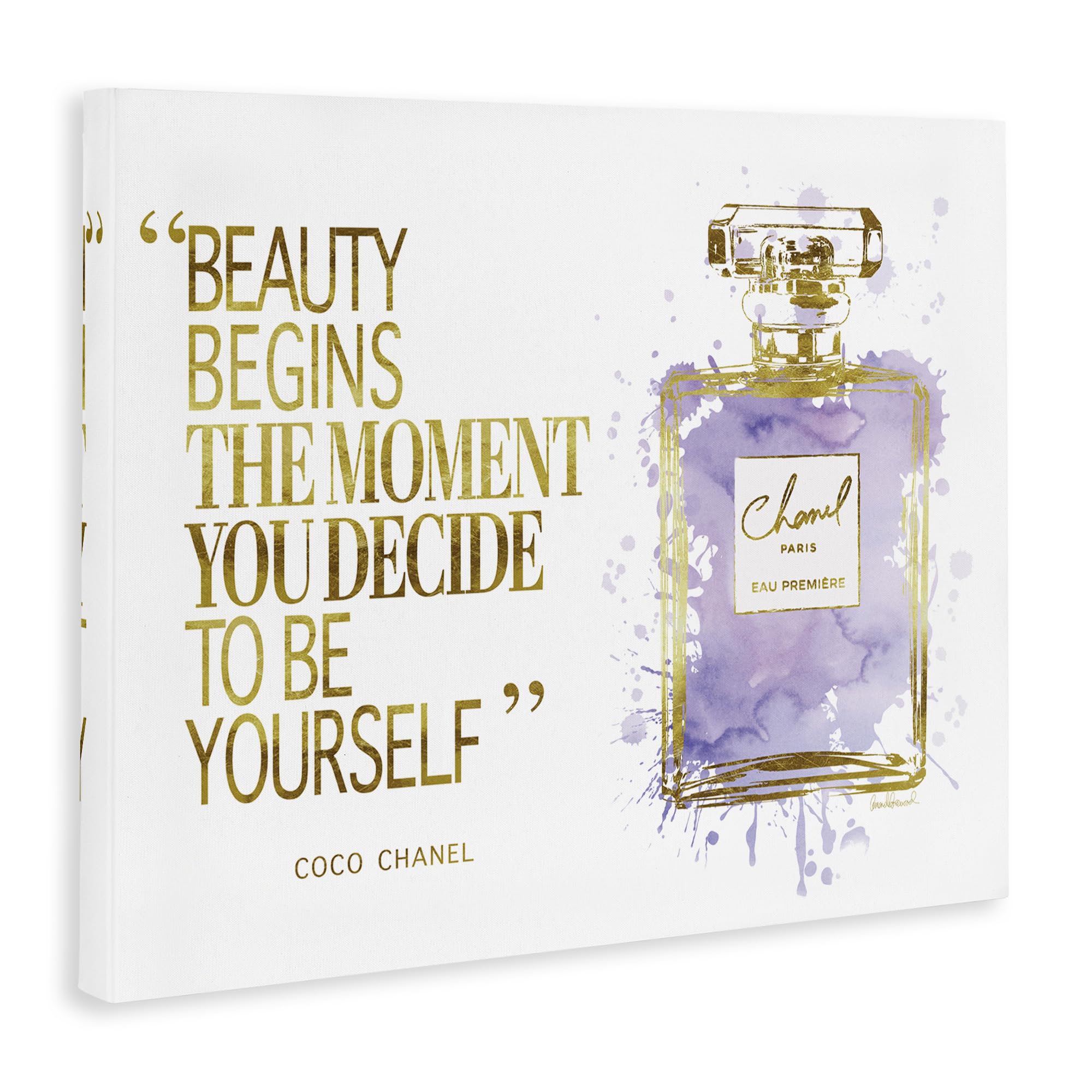 Stupell Industries Beauty Begins Designer Quote Purple Glam Perfume Bottle Wall Art - Amanda Greenwood Design for Bathroom, Bedroom & Vanity Decor