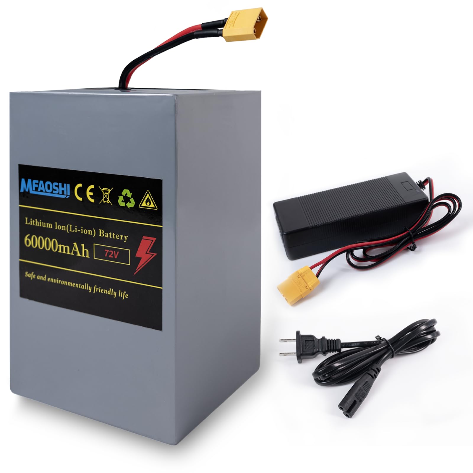 72V 60Ah Lithium Battery Pack with 2Ah Charger | BMS Protection for 0-3500W Motors | Compatible with Electric Bicycles, E-Bikes & Scooters | Perfect for Commuting, Off-Road Adventures & Urban Travel