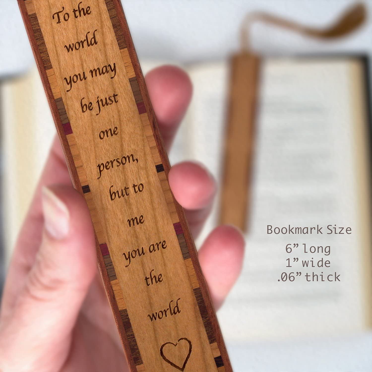 Personalized 'To Me You Are The World' Engraved Wooden Bookmark - Custom Quote Gift Made in USA - Perfect for Anniversary, Birthday & Valentine's Day Presents