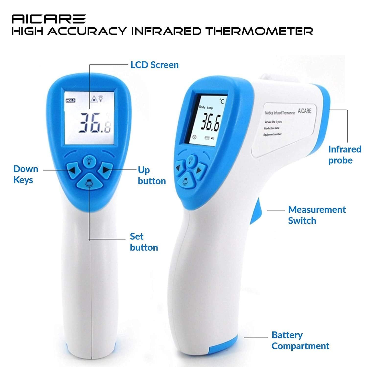 AICARE Medical Infrared Thermometer for Adults & Kids - Non-Contact Forehead & Ear Temperature Gun - Fast & Accurate Digital Thermometer for Home, Clinic, Office, and Travel Use