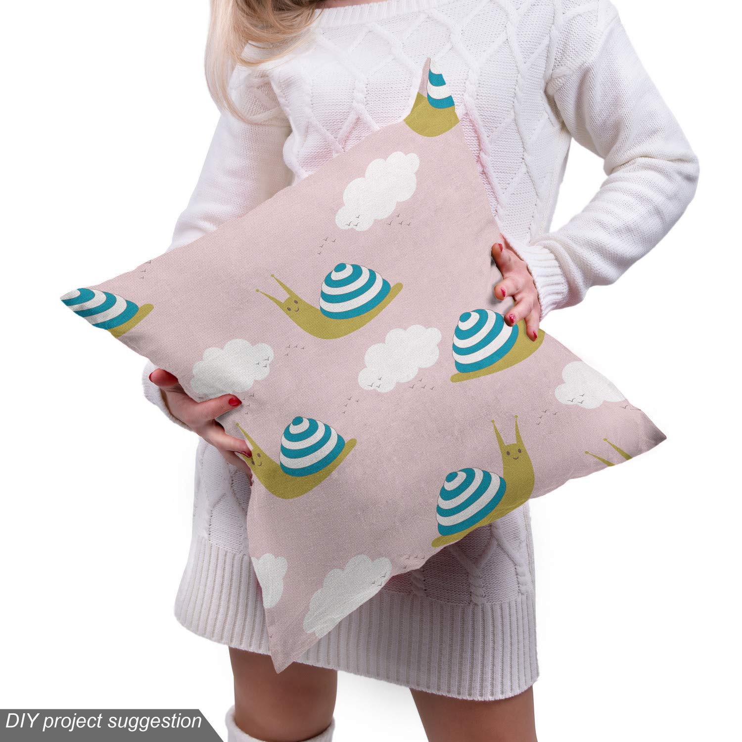 Ambesonne Snail Print Fabric by The Yard - Cartoon Animal Characters with Clouds Design for Upholstery, Curtains & Home Decor (10 Yards, Rose Sea Blue & Fawn) - Perfect for DIY Projects, Nursery Decor & Bohemian Style Interiors