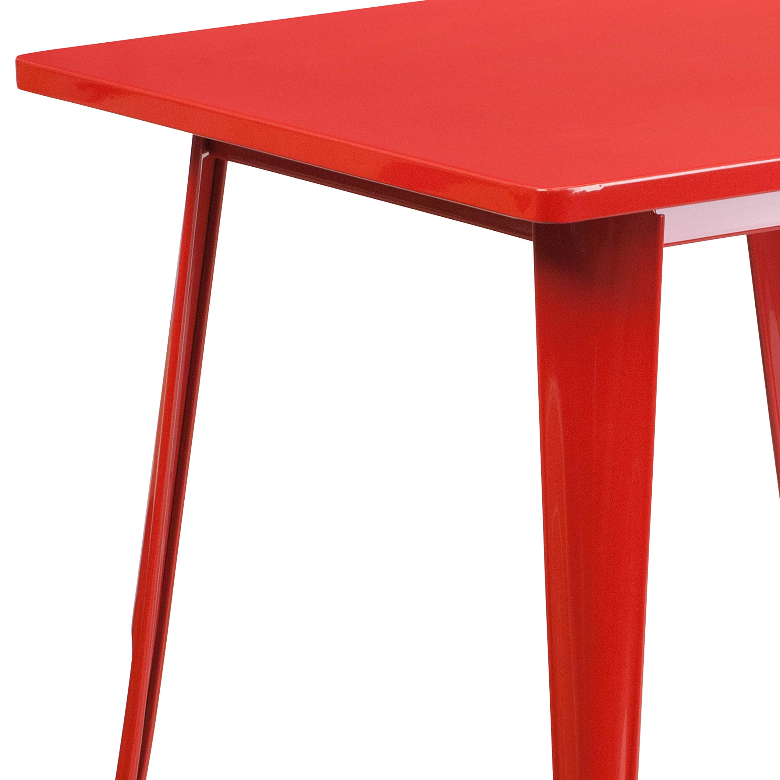EMMA & OLIVER 31.5 Inch Square Red Metal Bistro Table - Heavy Duty Commercial Grade Indoor Outdoor Dining Table for Restaurants, Cafes, Patios & Backyards